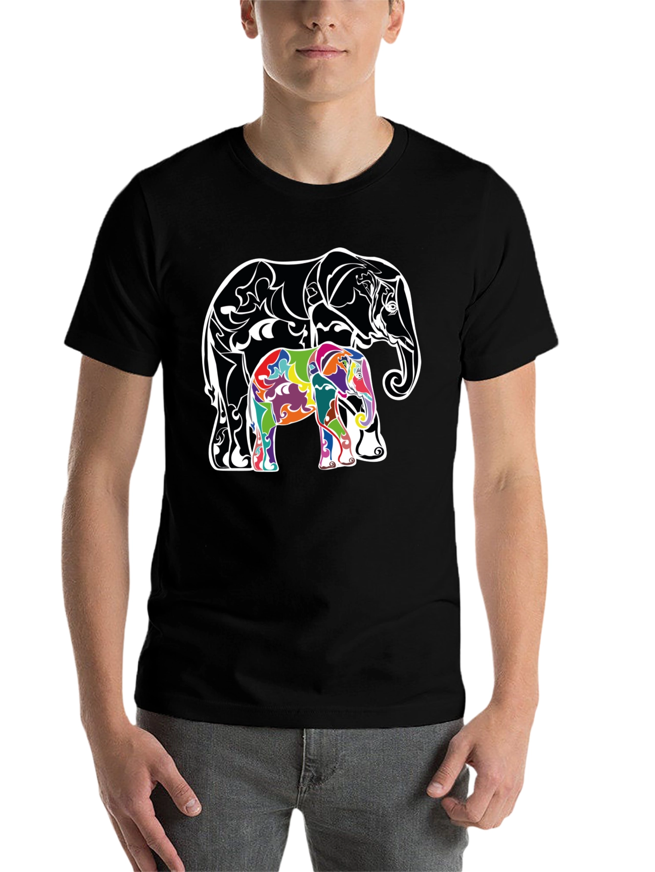 Black Elephant Graphic Print Tee - Stylish Animal Design T-Shirt view 7