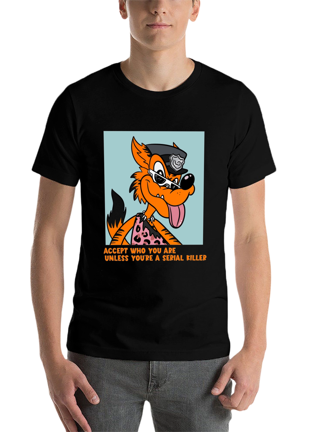 Black Sarcastic Cartoon Wolf Graphic Tee view 7