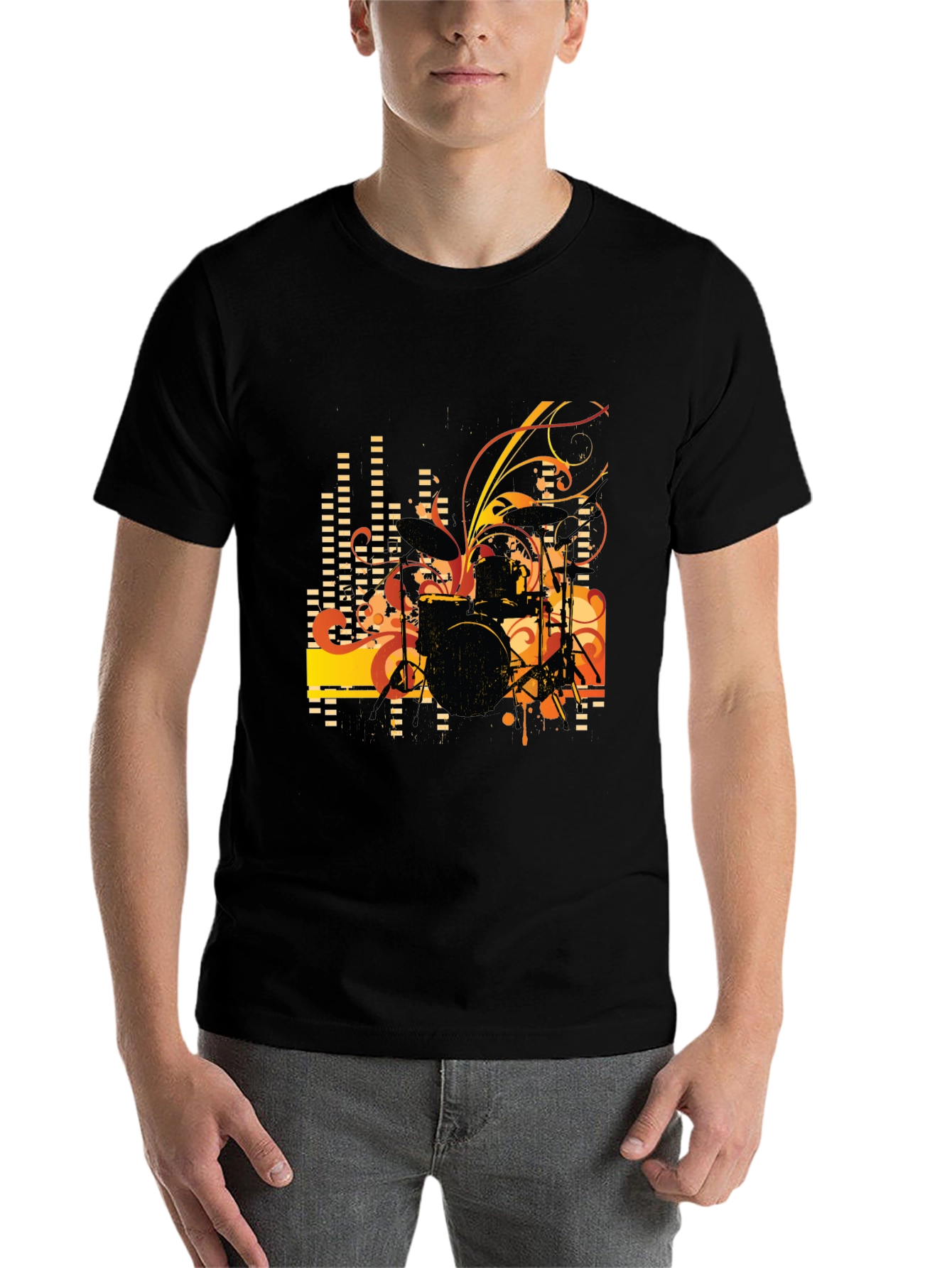 Black Drum Set Graphic T-Shirt - Black view 7