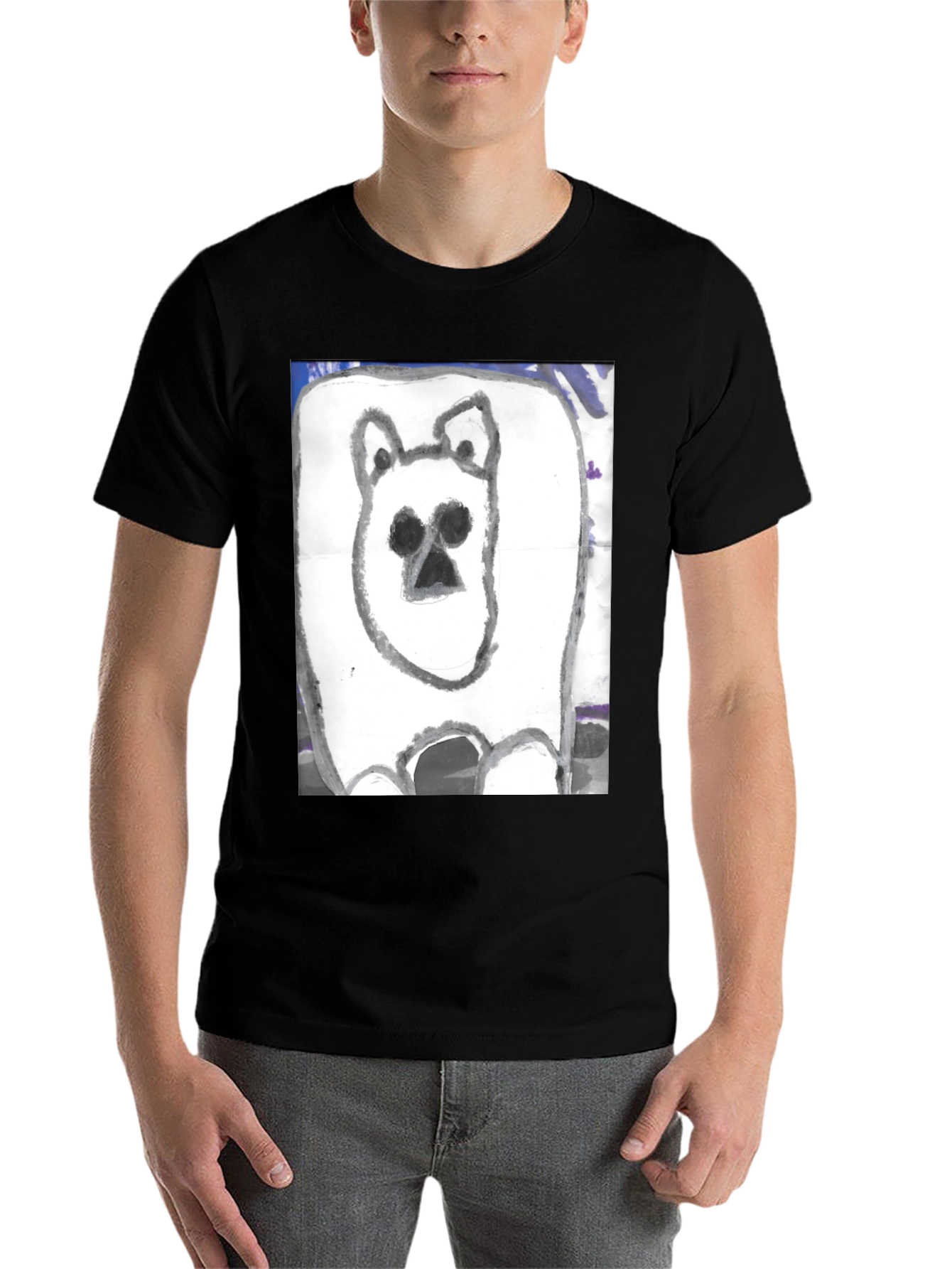 Black Hand-Drawn Bear Graphic T-Shirt view 7