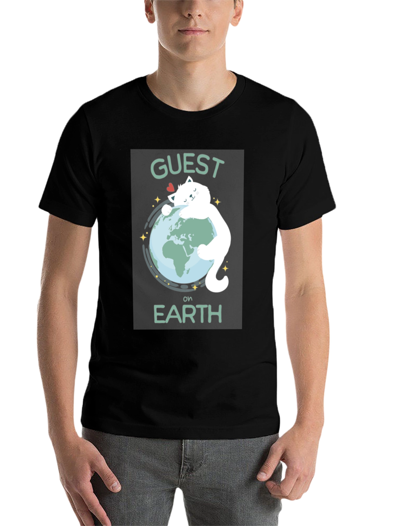 Guest on Earth T-Shirt - Cat Hugging Globe Tee - 7