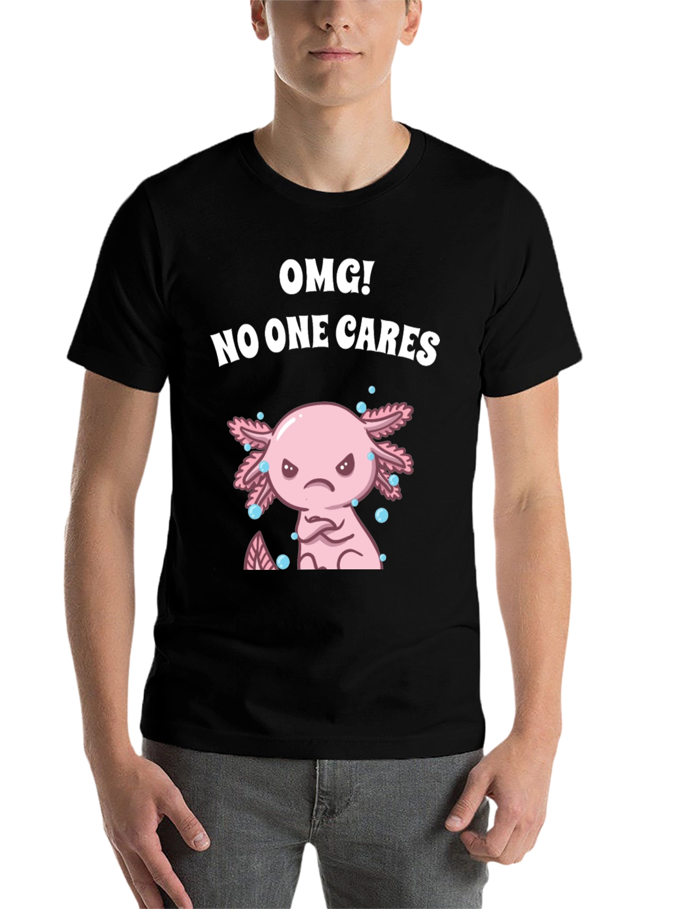 Black OMG! No One Cares Axolotl Graphic Tee view 7
