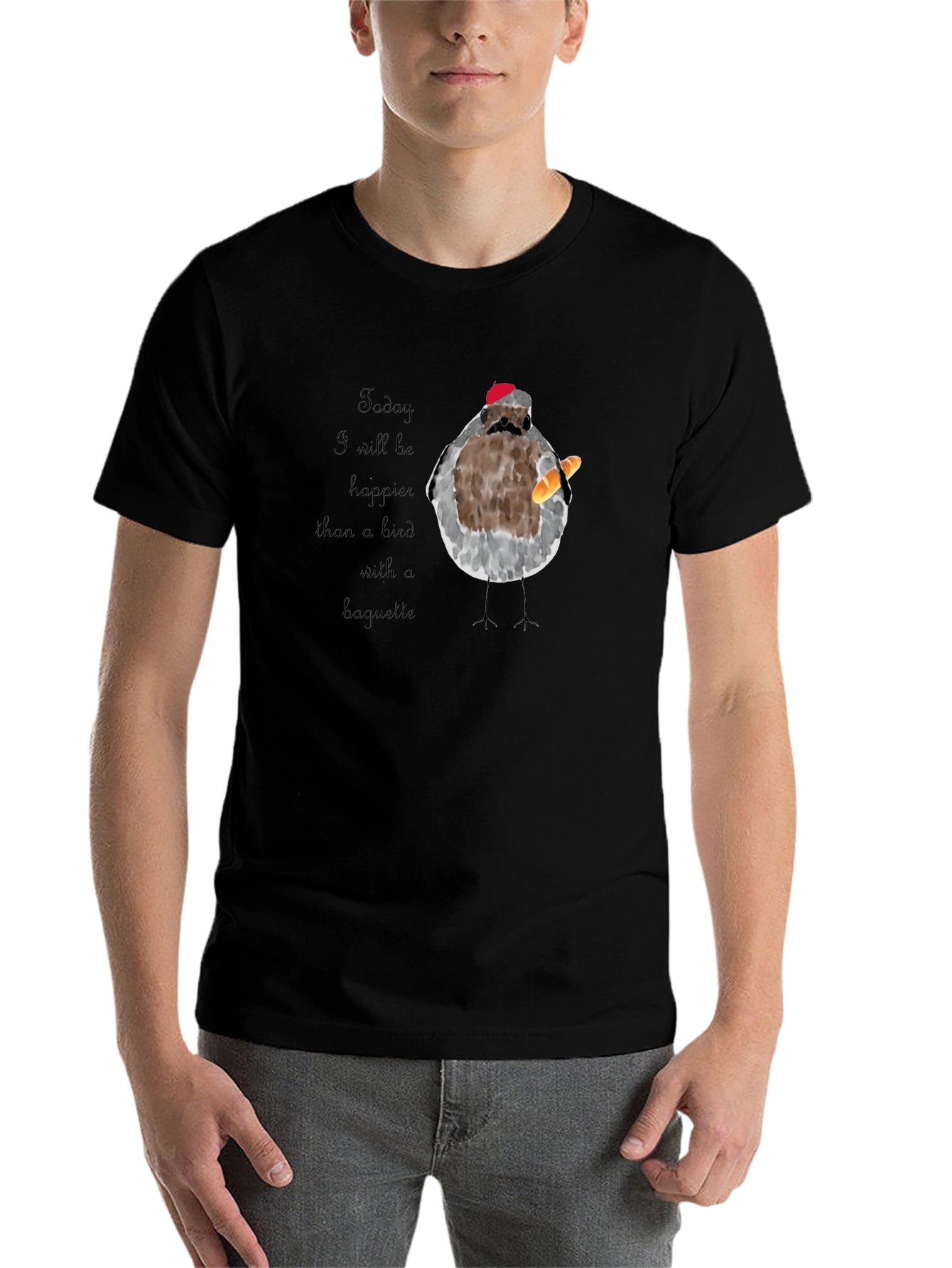 Black Bird with Baguette Graphic T-Shirt view 7