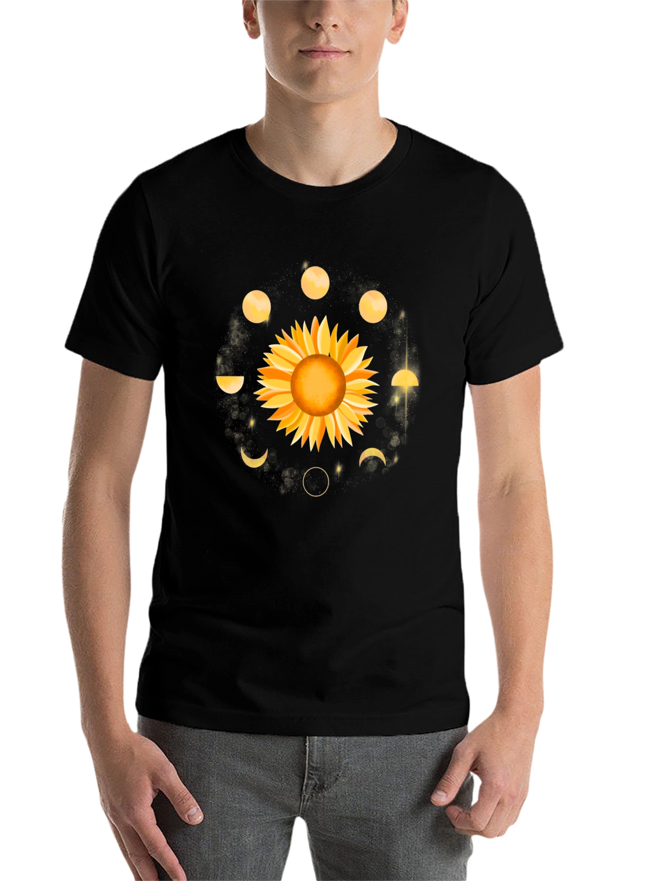 Black Sunflower Moon Phases Graphic Tee - Black view 7