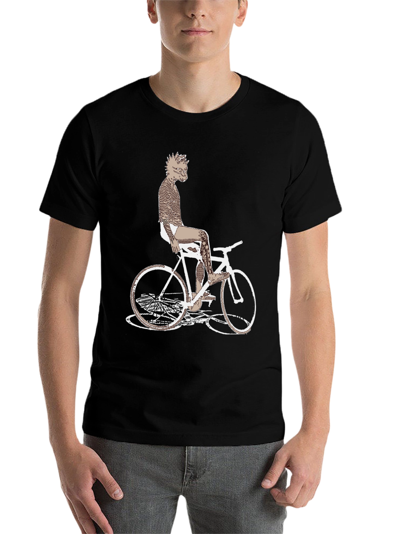 Black Unique Graphic Tee - Wolf on Bike! view 7