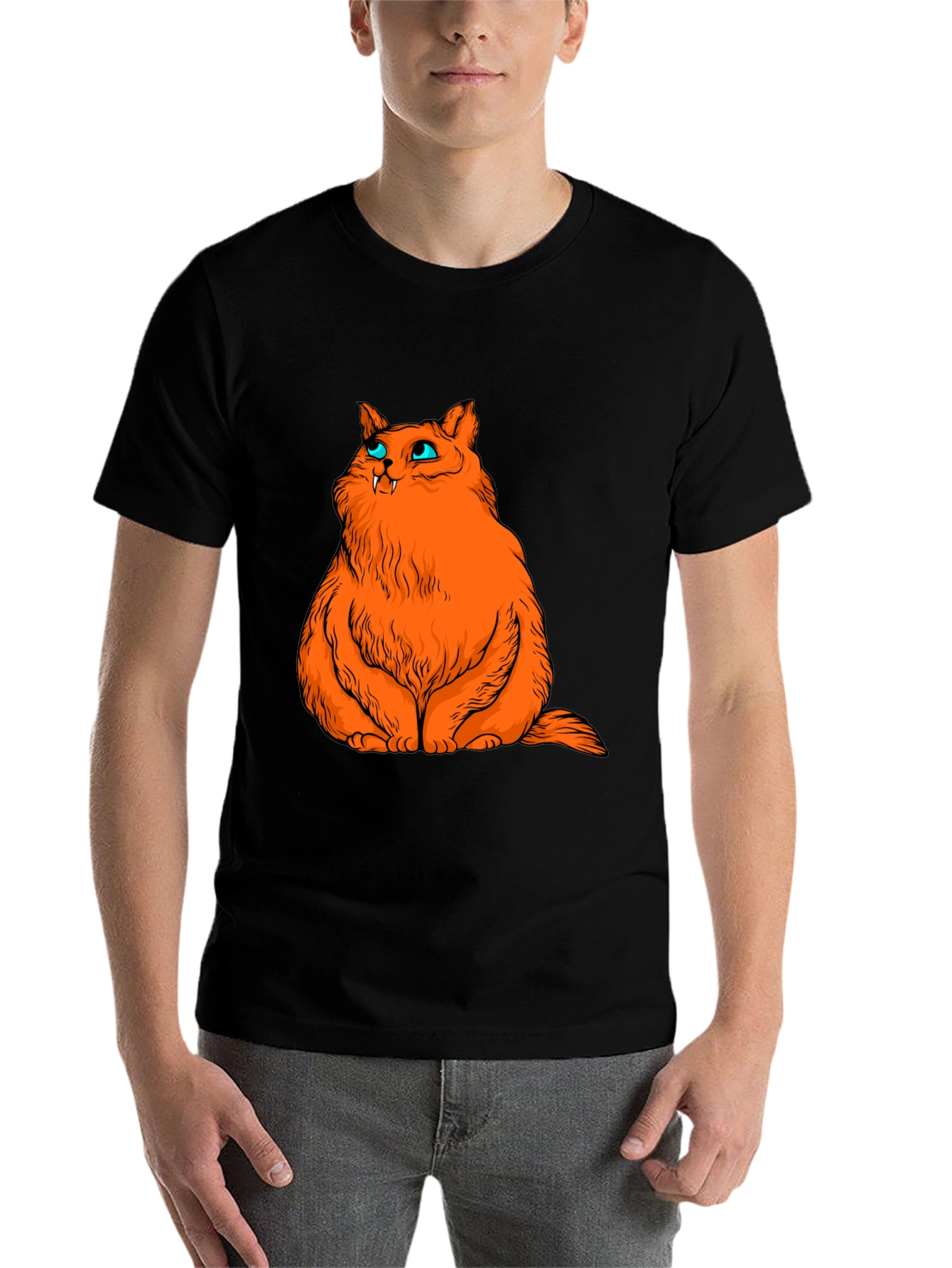 Black Orange Cat Graphic Tee - Black Cotton T-Shirt view 7