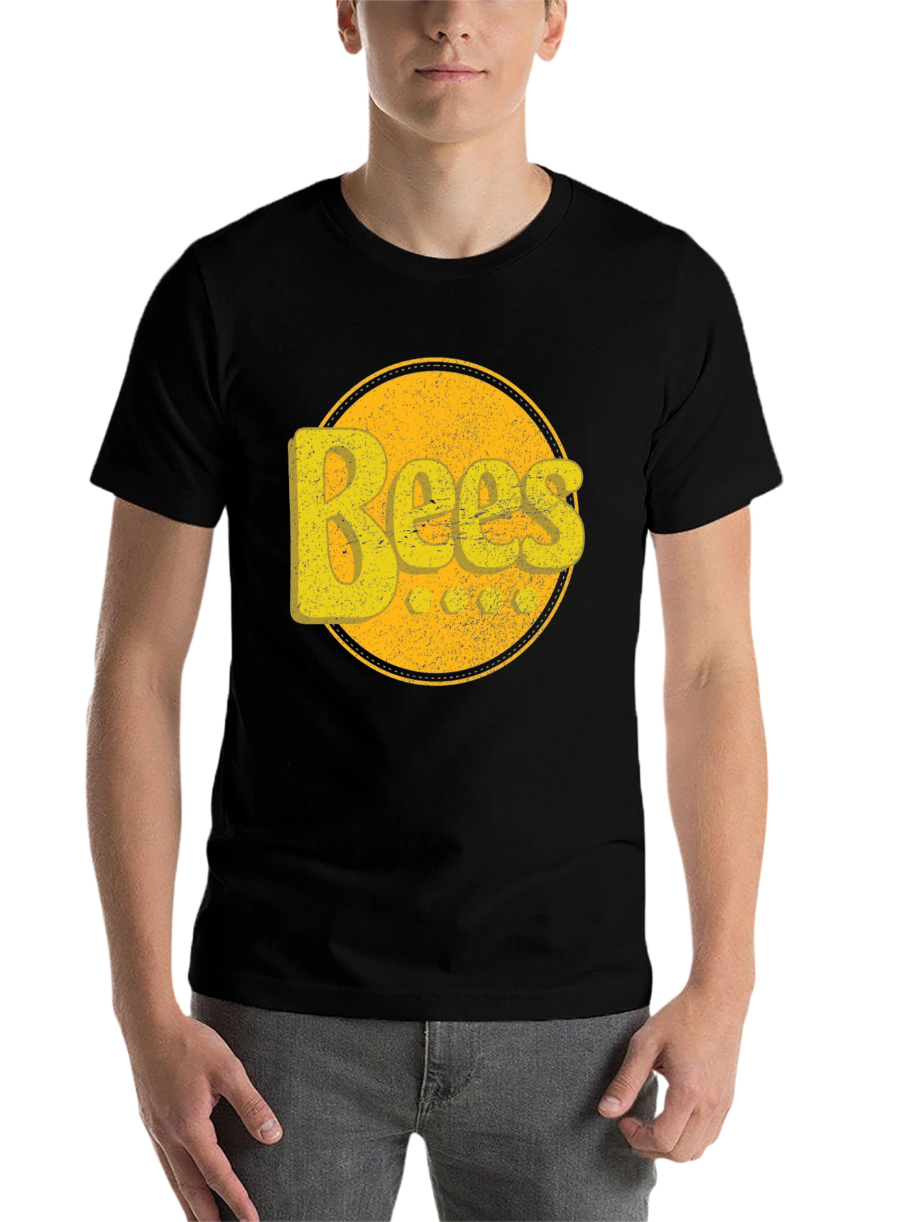 Black Bees Graphic T-Shirt - Retro Yellow Design view 7