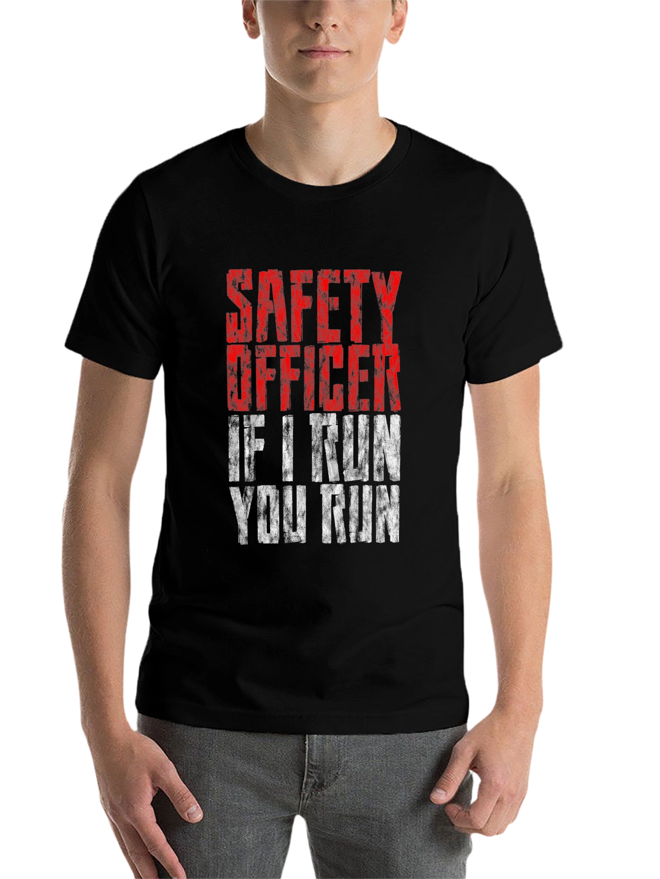 Black Safety Officer - If I Run You Run T-Shirt view 7