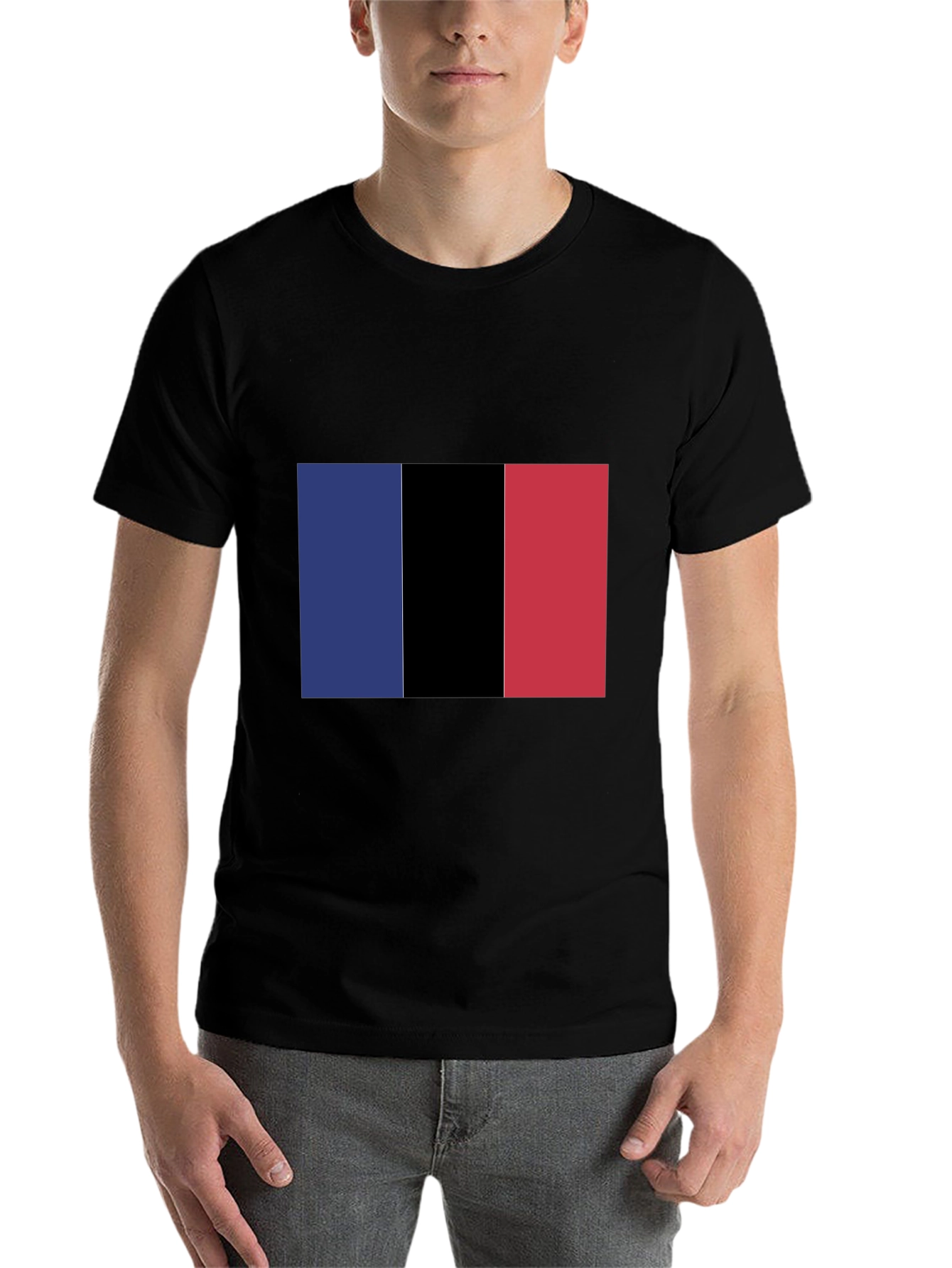 Black Graphic Tee with Vertical Color Block Design view 7
