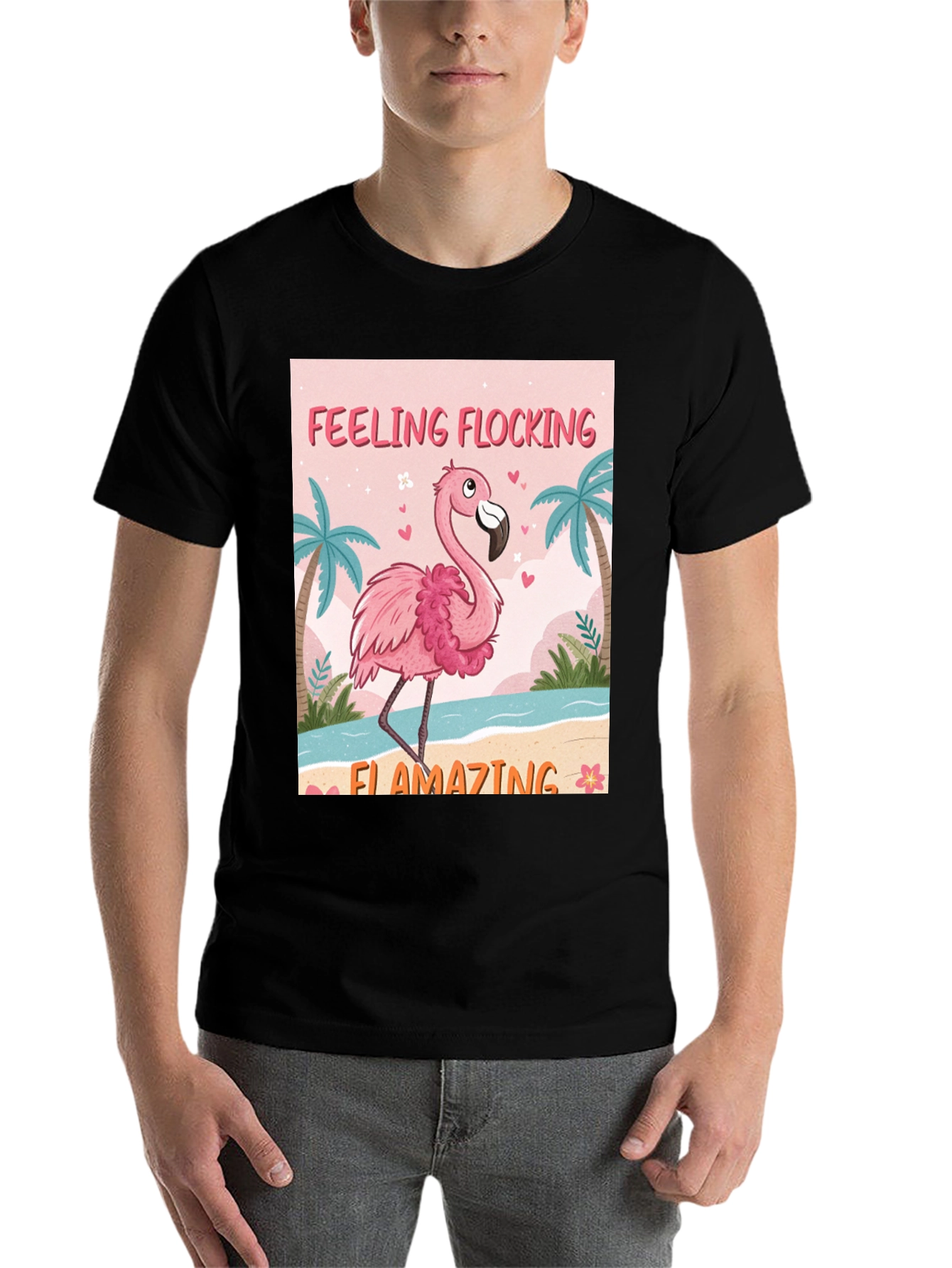 Black Feeling Flocking Flamazing Flamingo Graphic Tee view 7