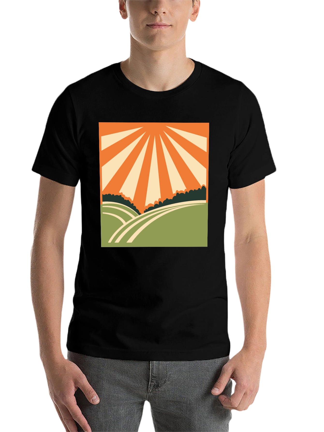 Black Retro Sunrise Graphic Tee - Vintage Inspired Design view 7