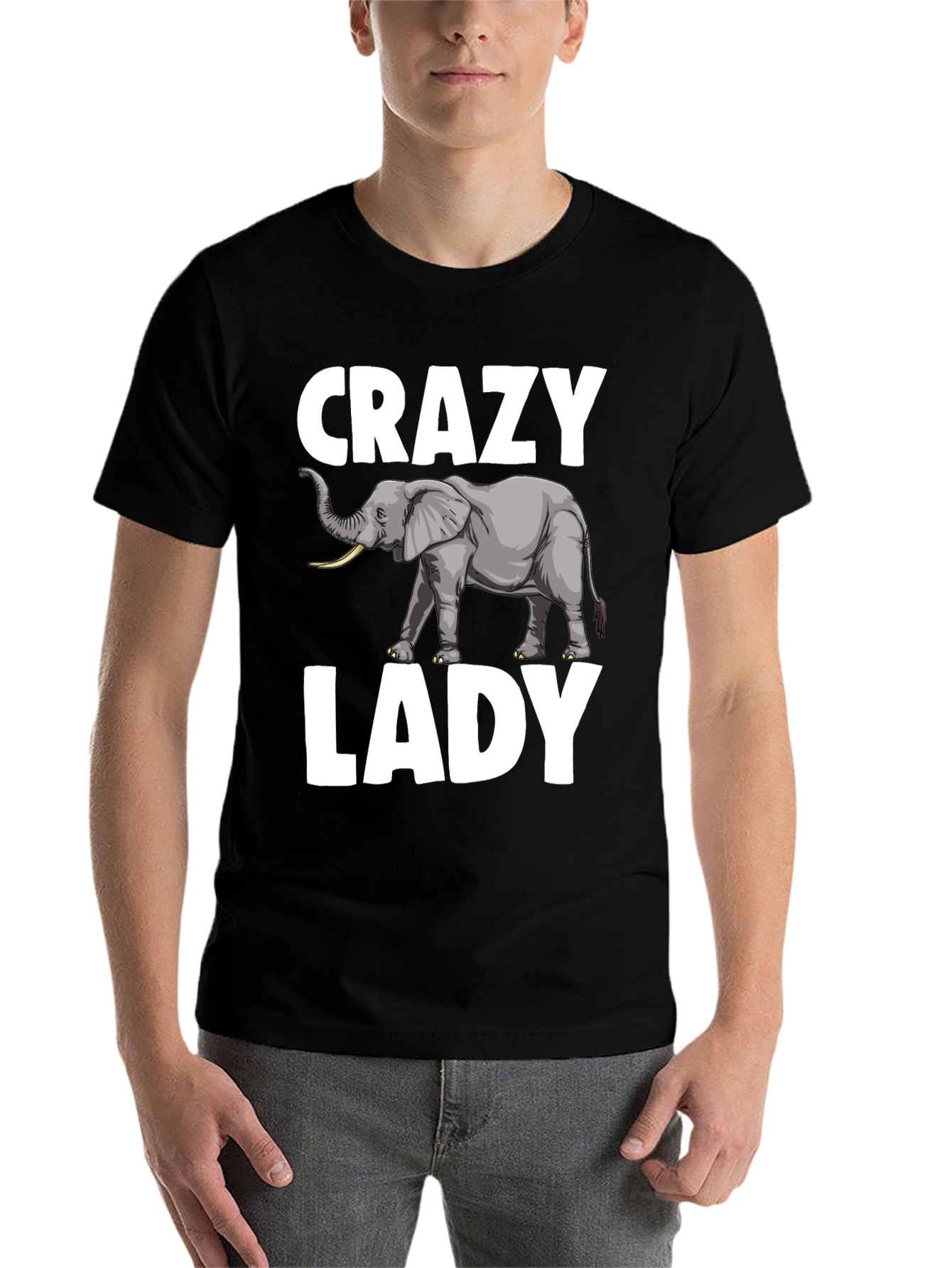 Black Crazy Elephant Lady T-Shirt - Novelty Graphic Tee view 7