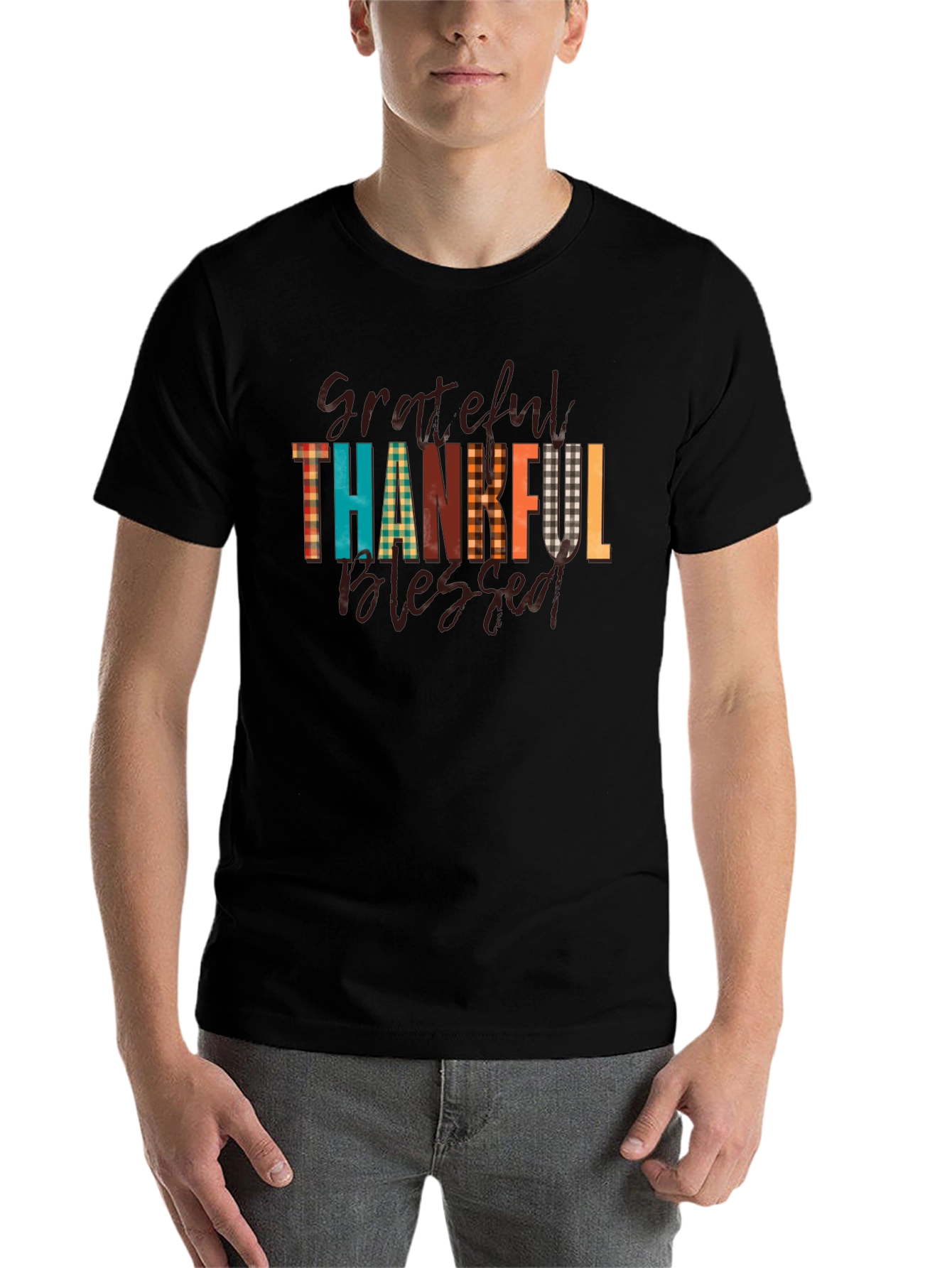 Black Grateful Thankful Blessed Black T-Shirt view 7