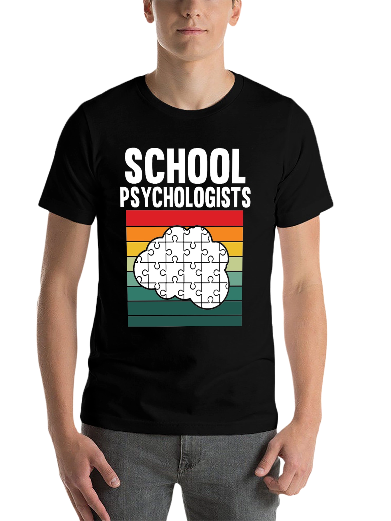 Black School Psychologist Puzzle Piece Cloud T-Shirt view 7