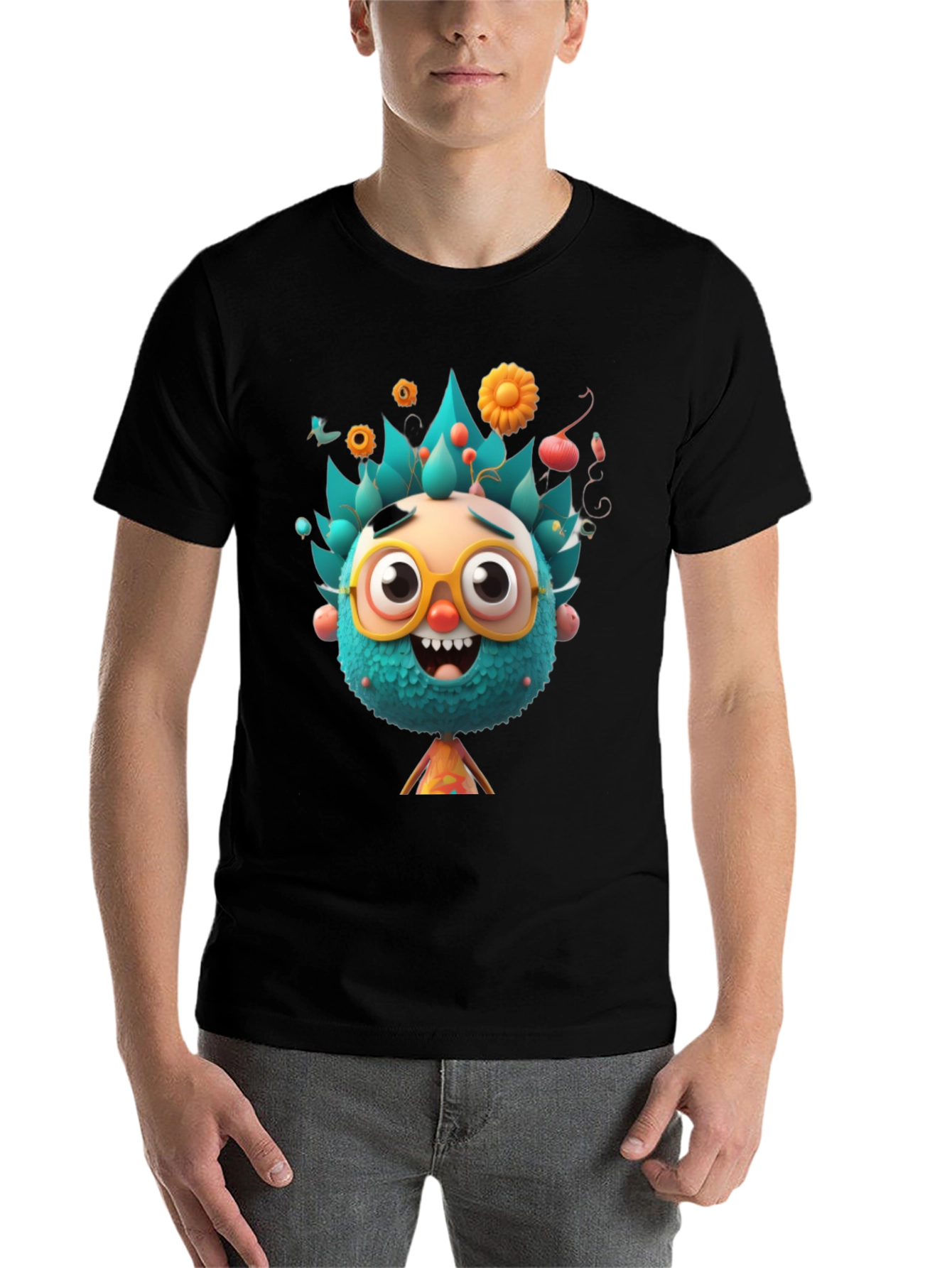 Black Fun Cartoon Character Graphic T-Shirt view 7