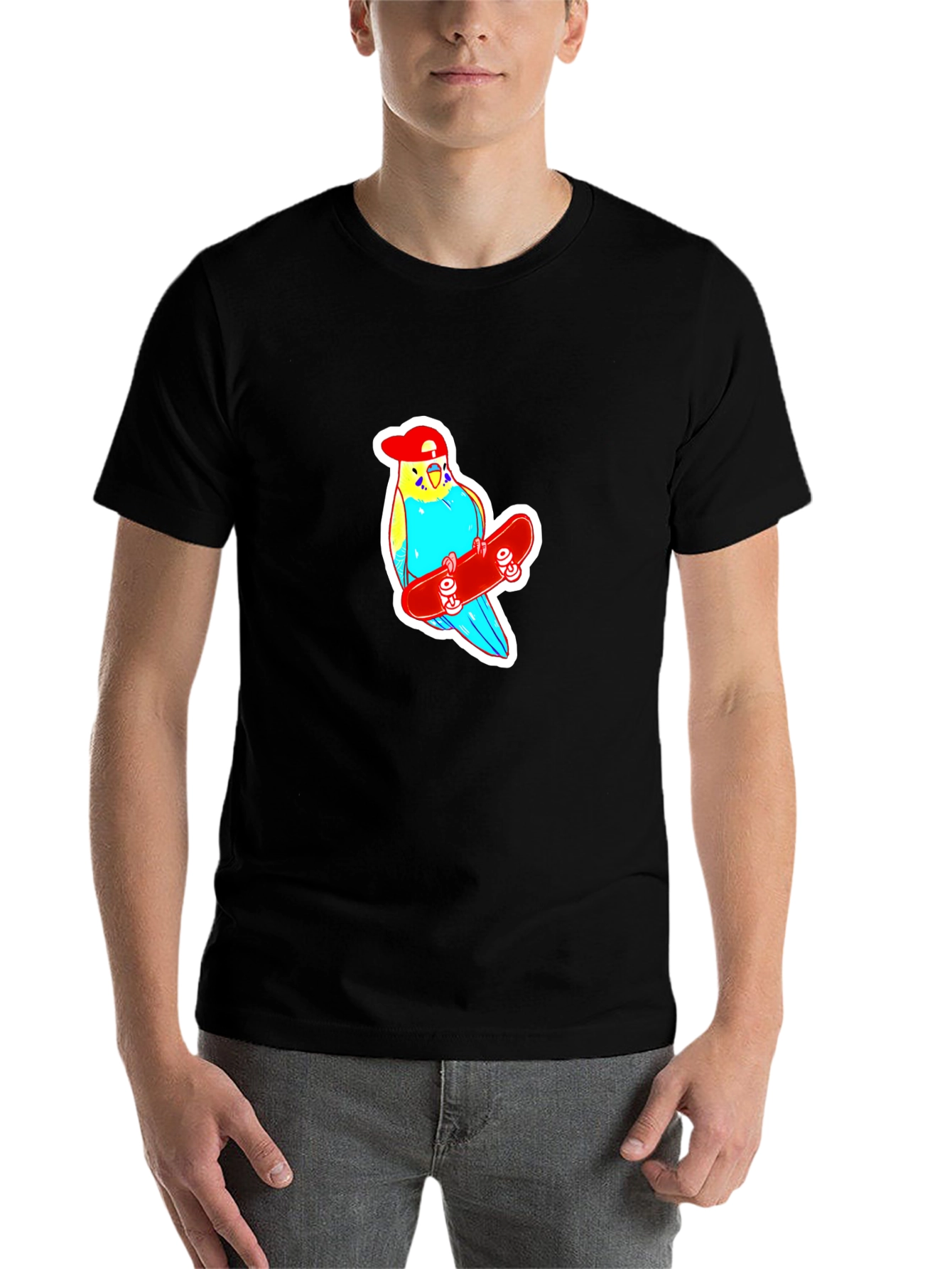 Black Skater Budgie T-Shirt - Cool Birdie Tee view 7