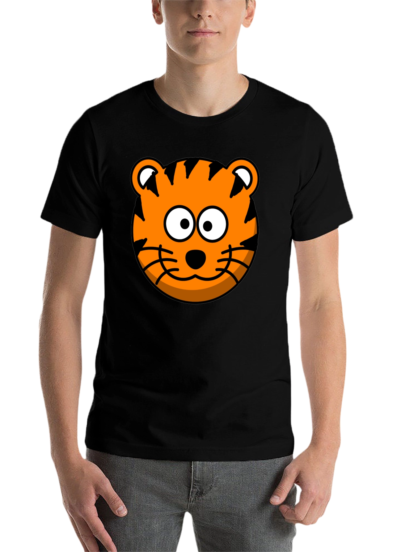 Black Tiger Cartoon Graphic Black T-Shirt view 7