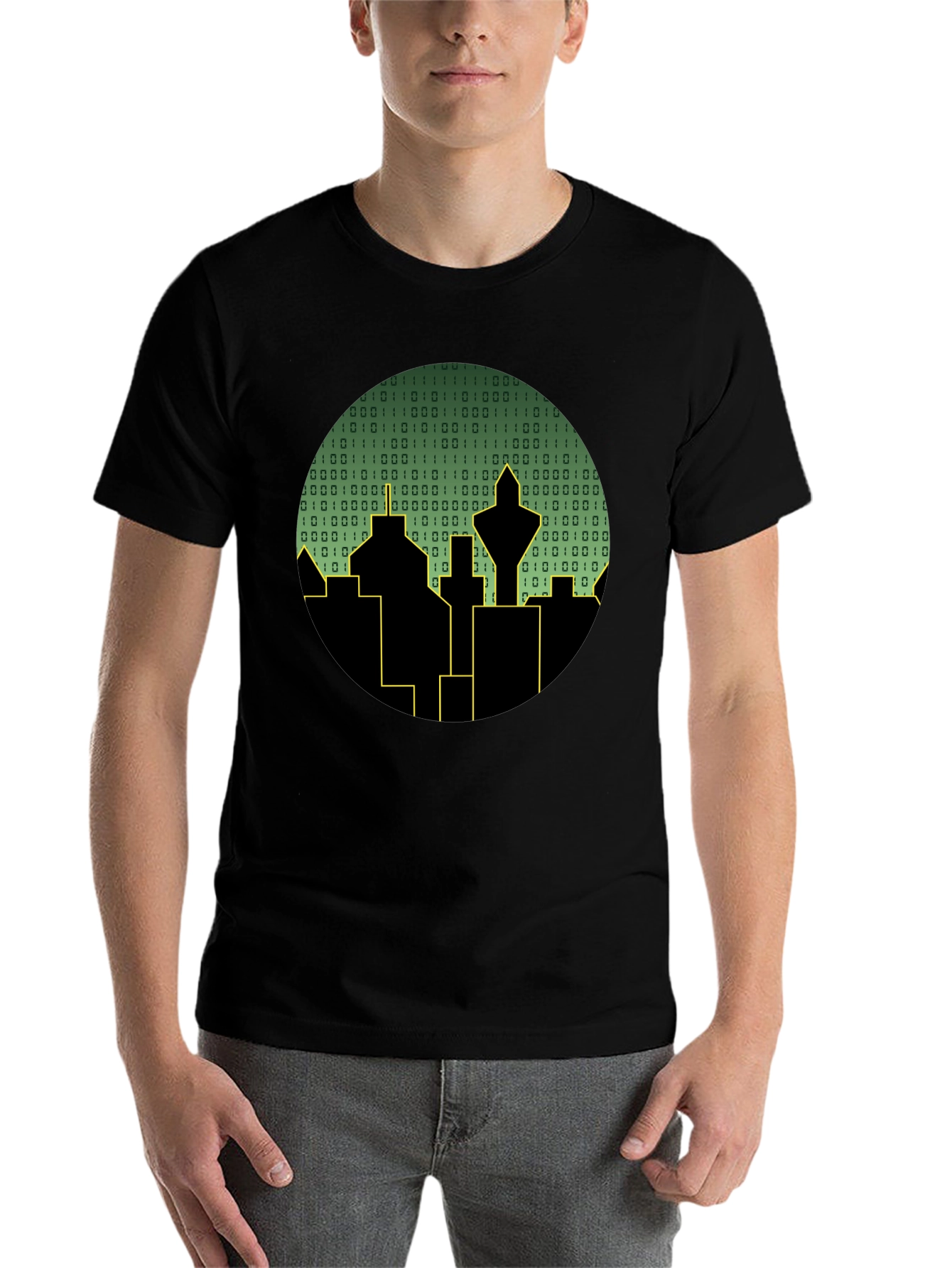 Black Tech City T-Shirt - Binary Skyline view 7