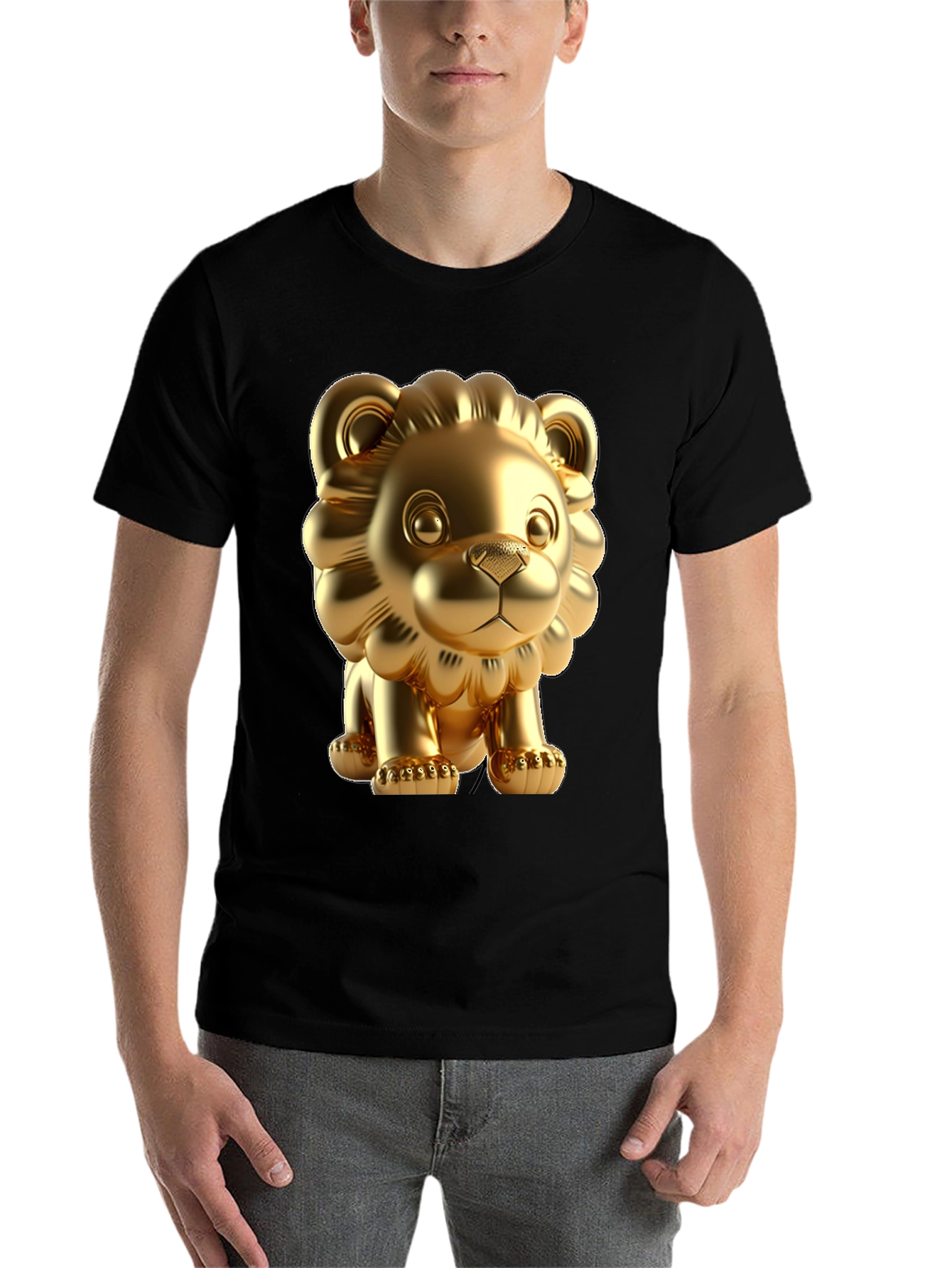 Black Golden Lion Graphic Tee - Bold Black Cotton T-Shirt view 7