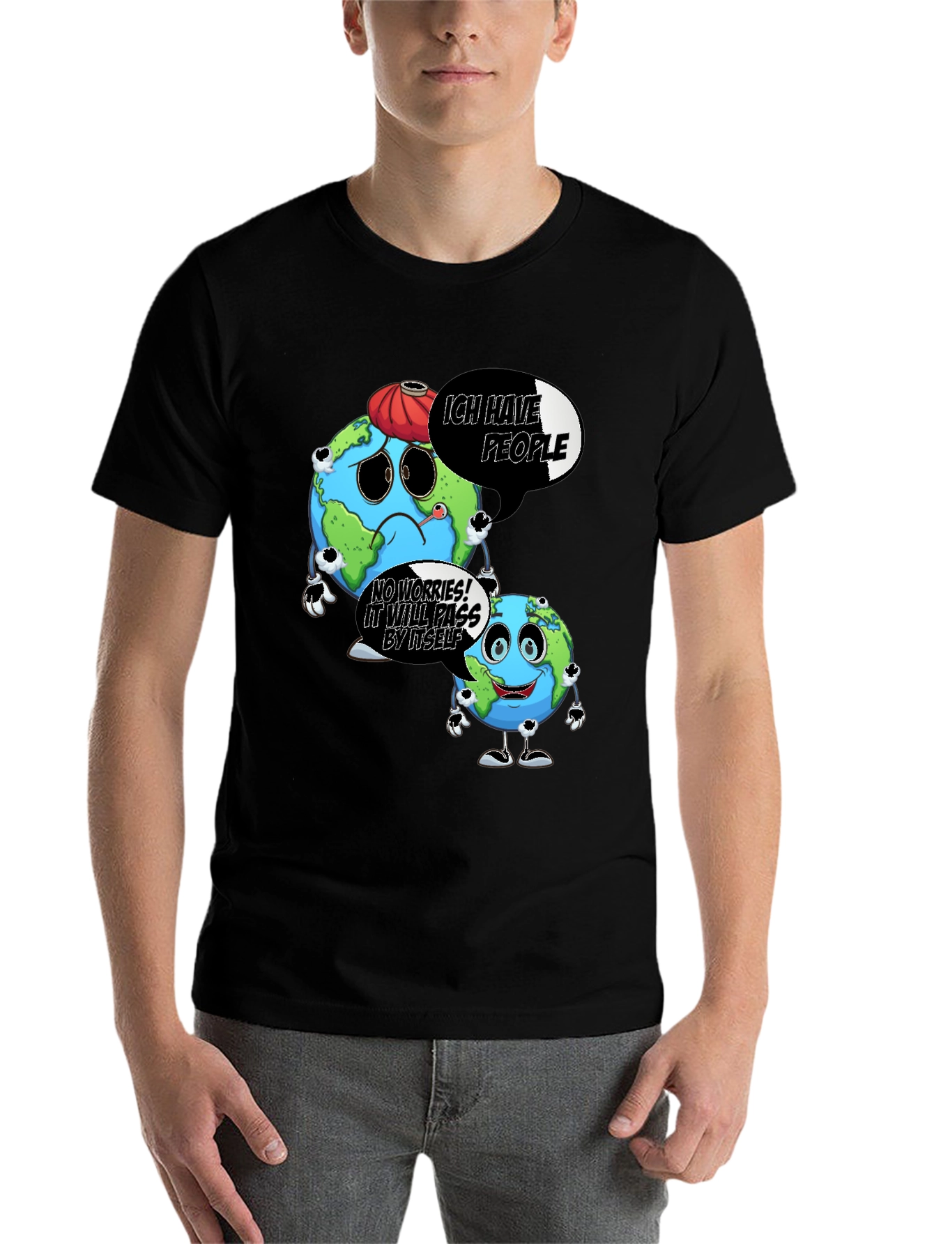 Black Cartoon Earth Graphic Black T-Shirt view 7
