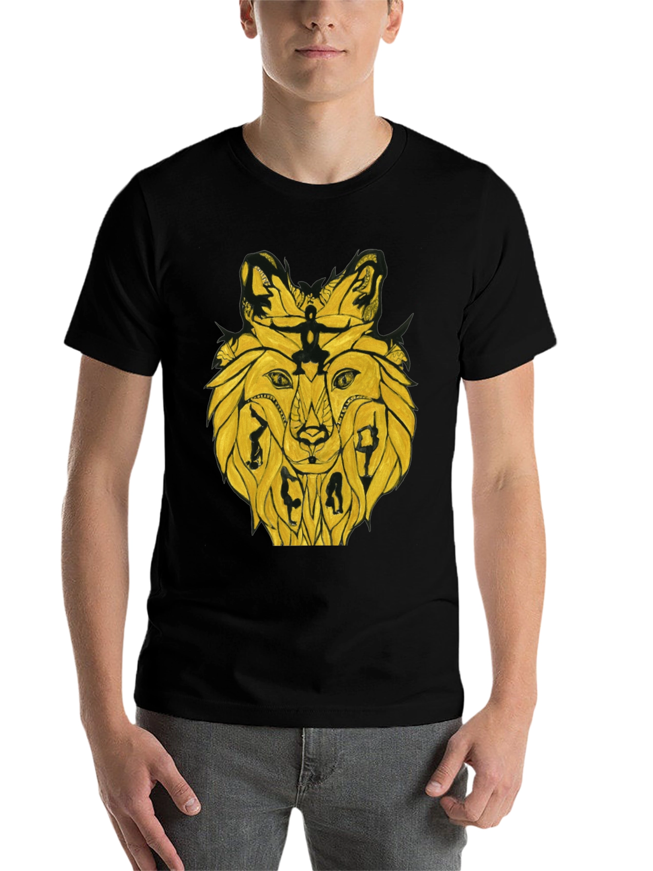 Black Abstract Lion T-Shirt - Unique Graphic Tee view 7