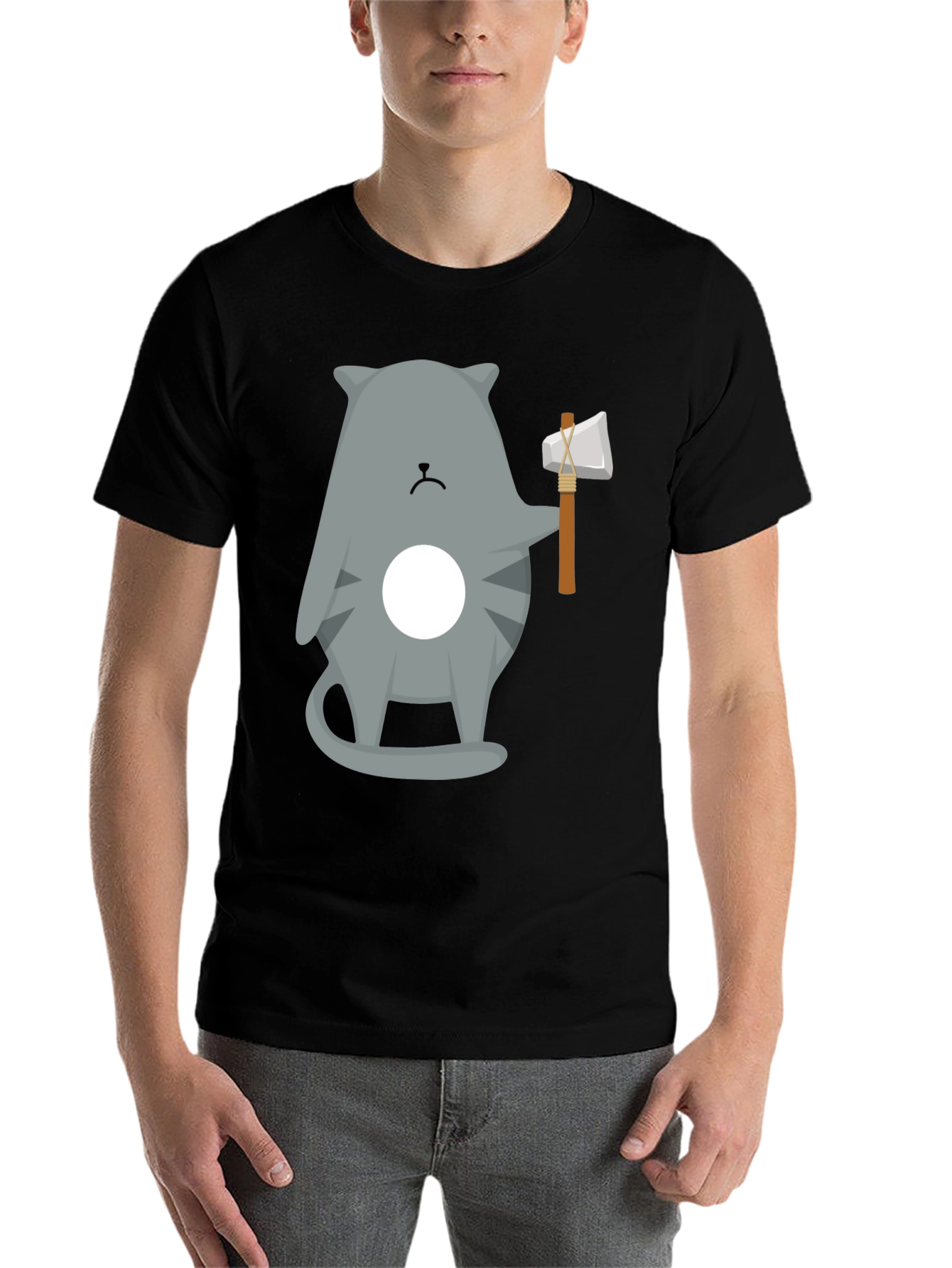 Black Cool Cat Axe T-Shirt - Funny Graphic Tee view 7