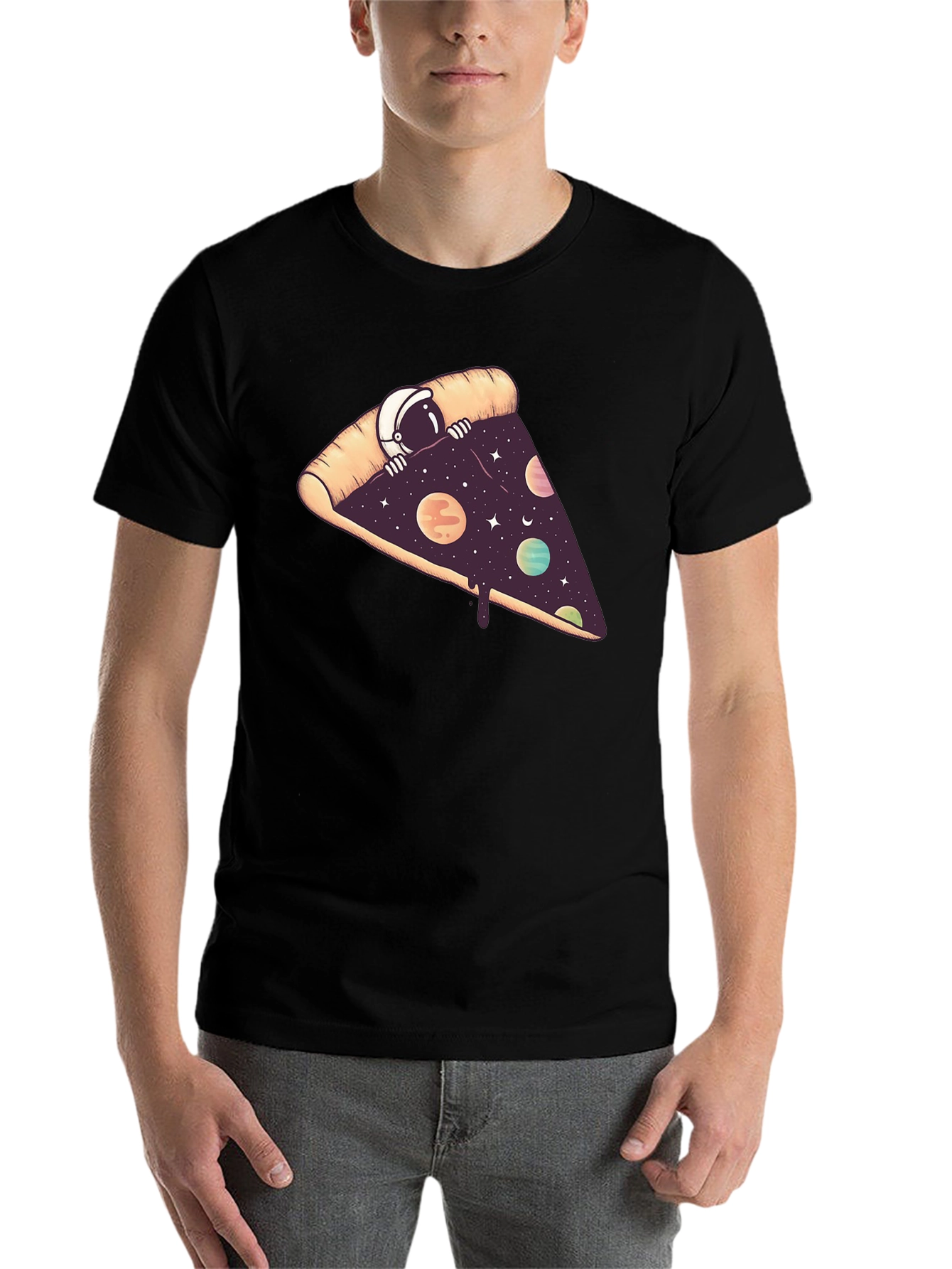 Black Cosmic Pizza T-Shirt - Space Astronaut Design view 7