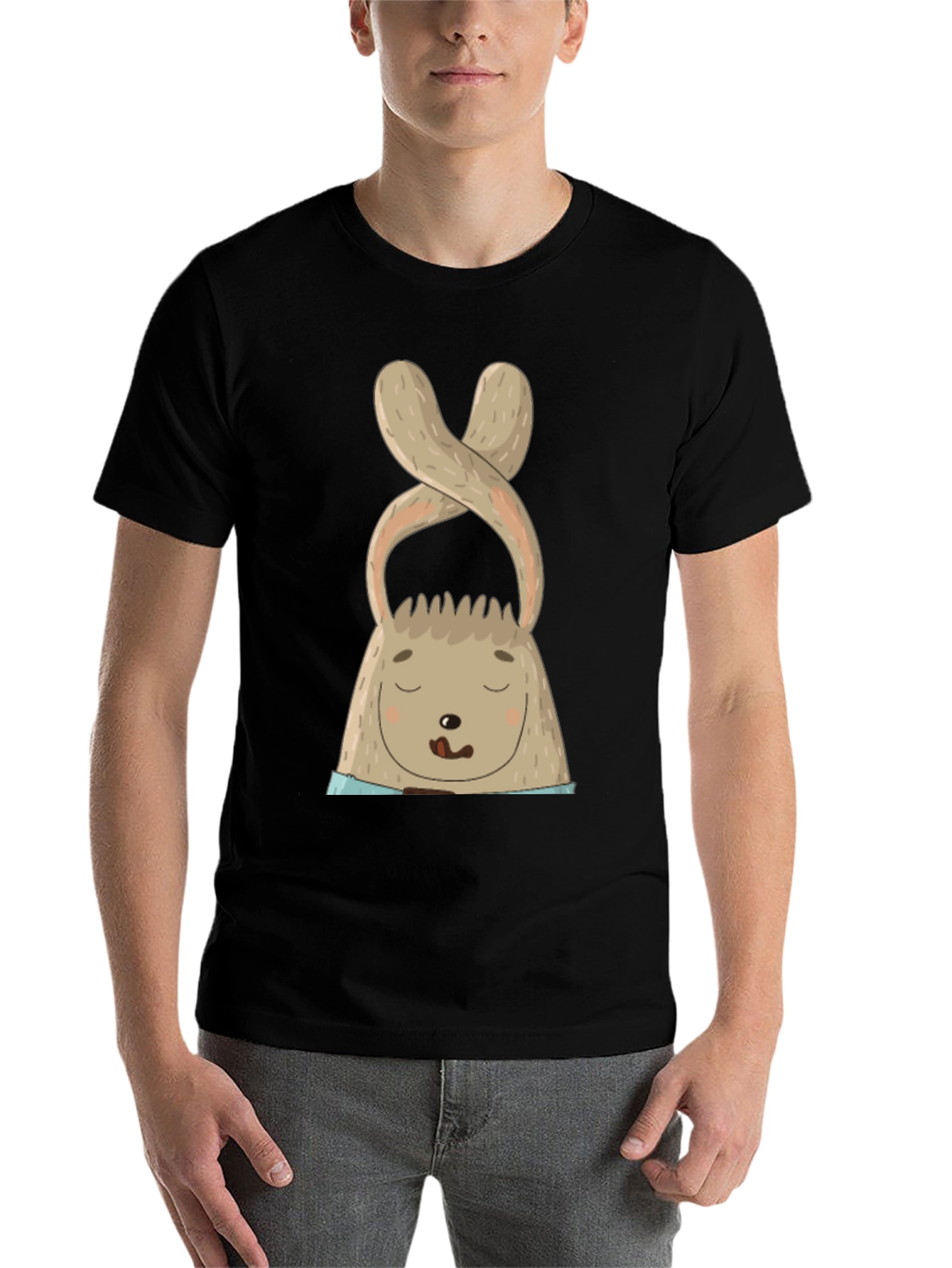 Black Cute Bunny Graphic Tee - Black Cotton Blend view 7