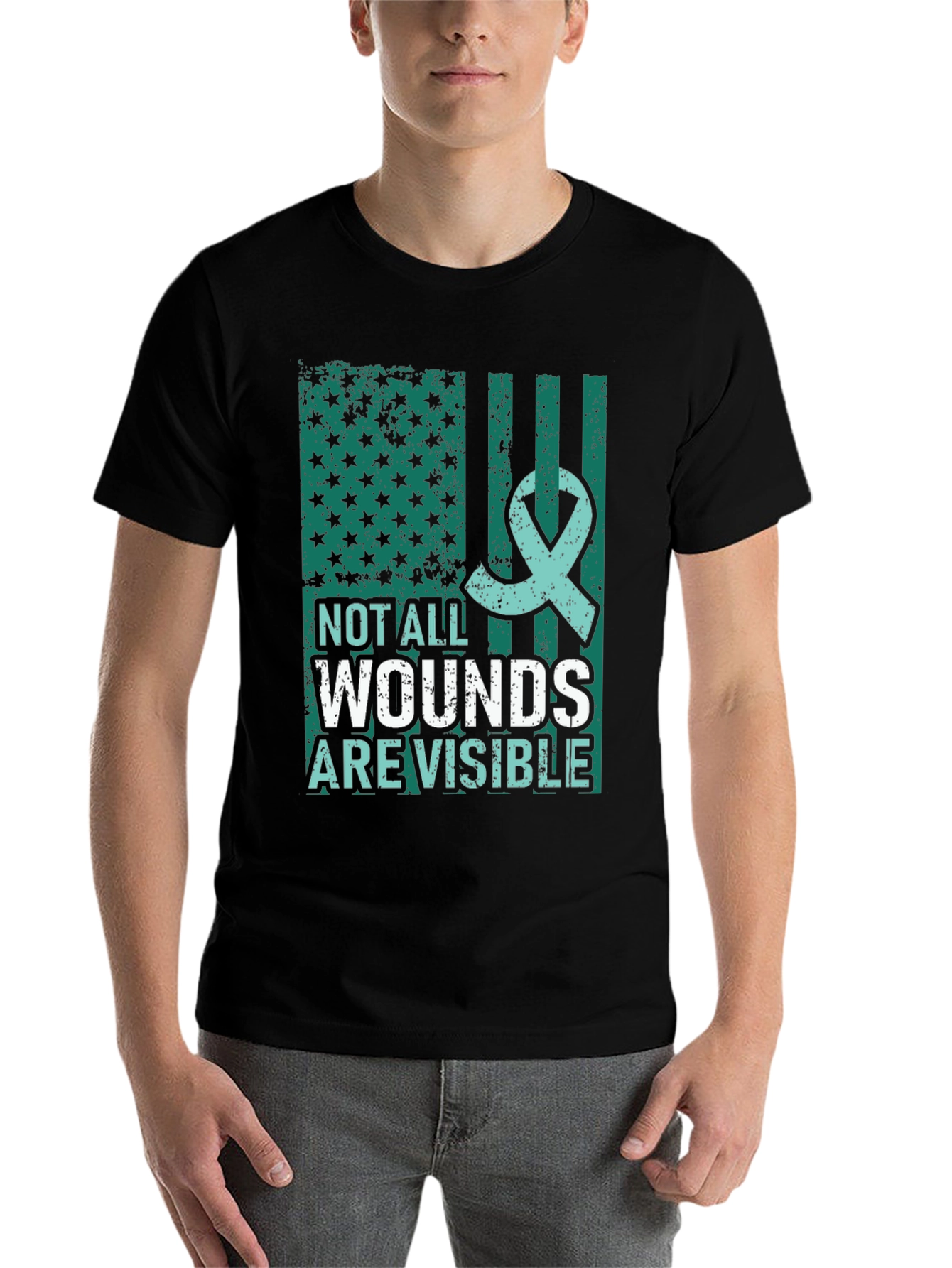 Black Not All Wounds Are Visible Mental Health Awareness T-Shirt view 7