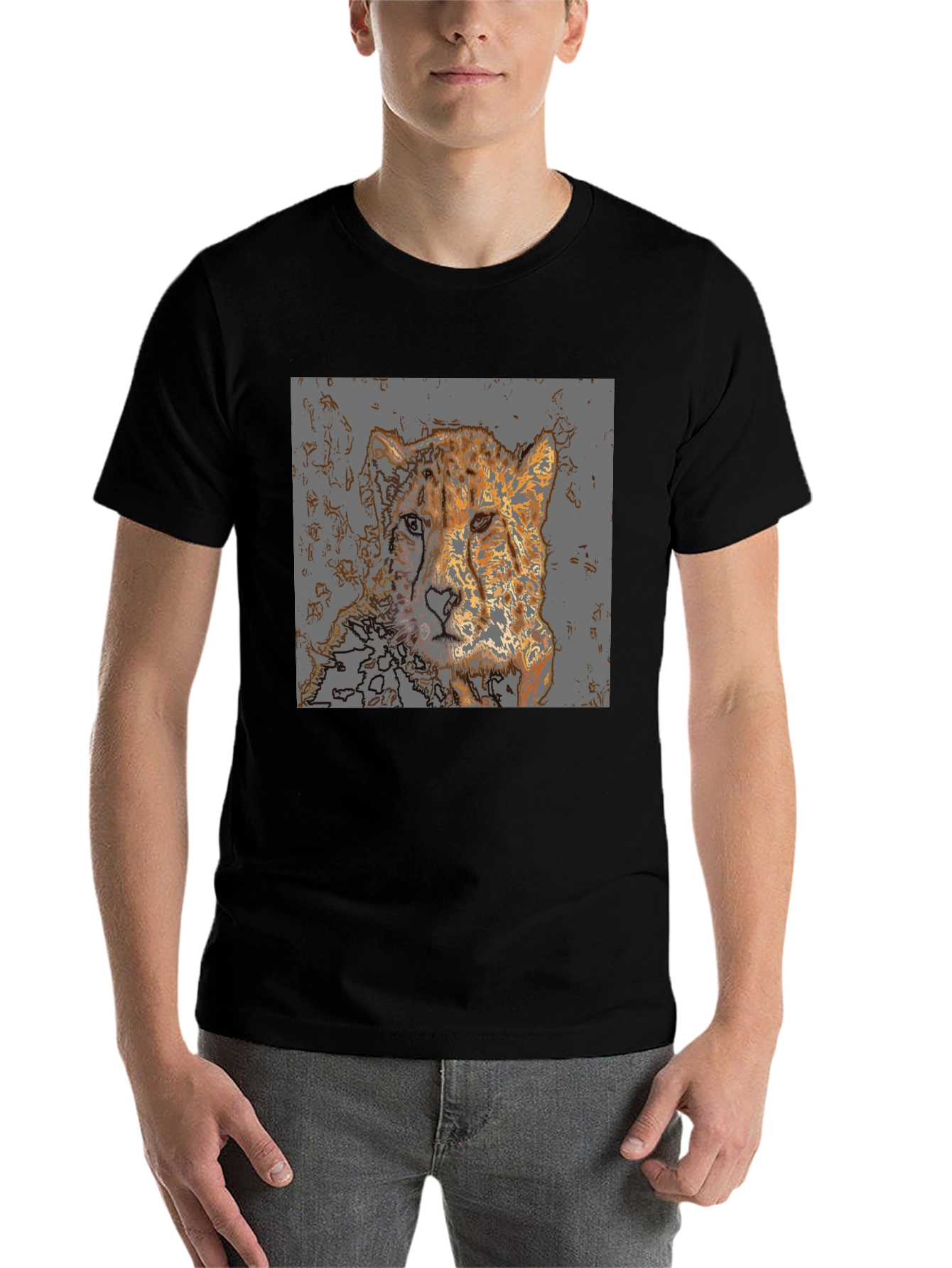 Black Cheetah Graphic Print T-Shirt - Men's Casual Tee view 7