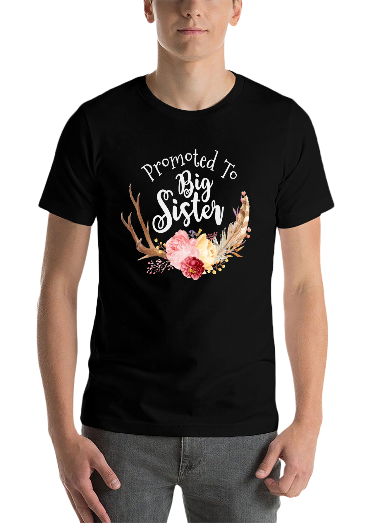 Black Promoted To Big Sister Floral T-Shirt view 7