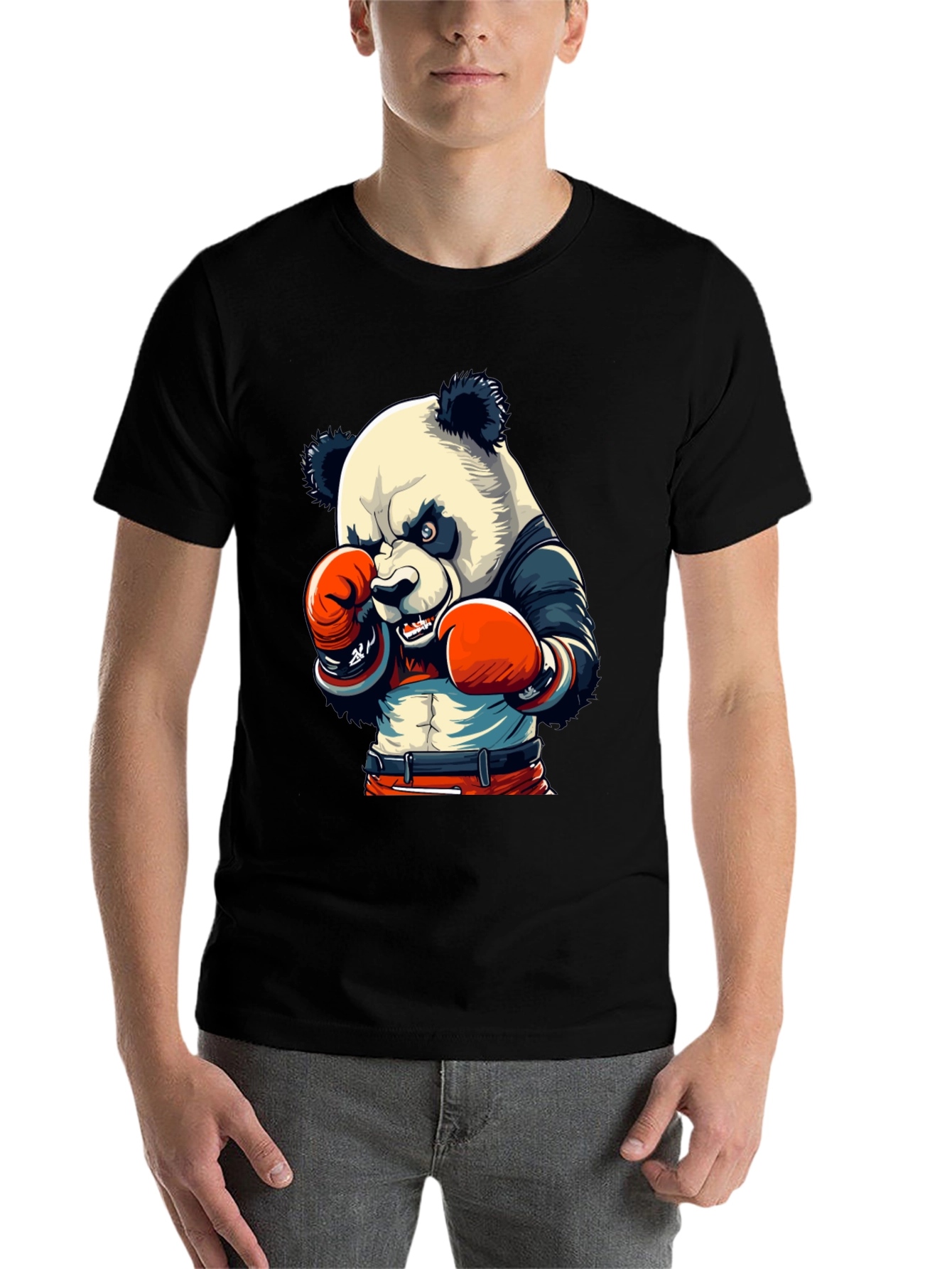 Black Panda Boxer Graphic Tee - Men's Black T-Shirt view 7