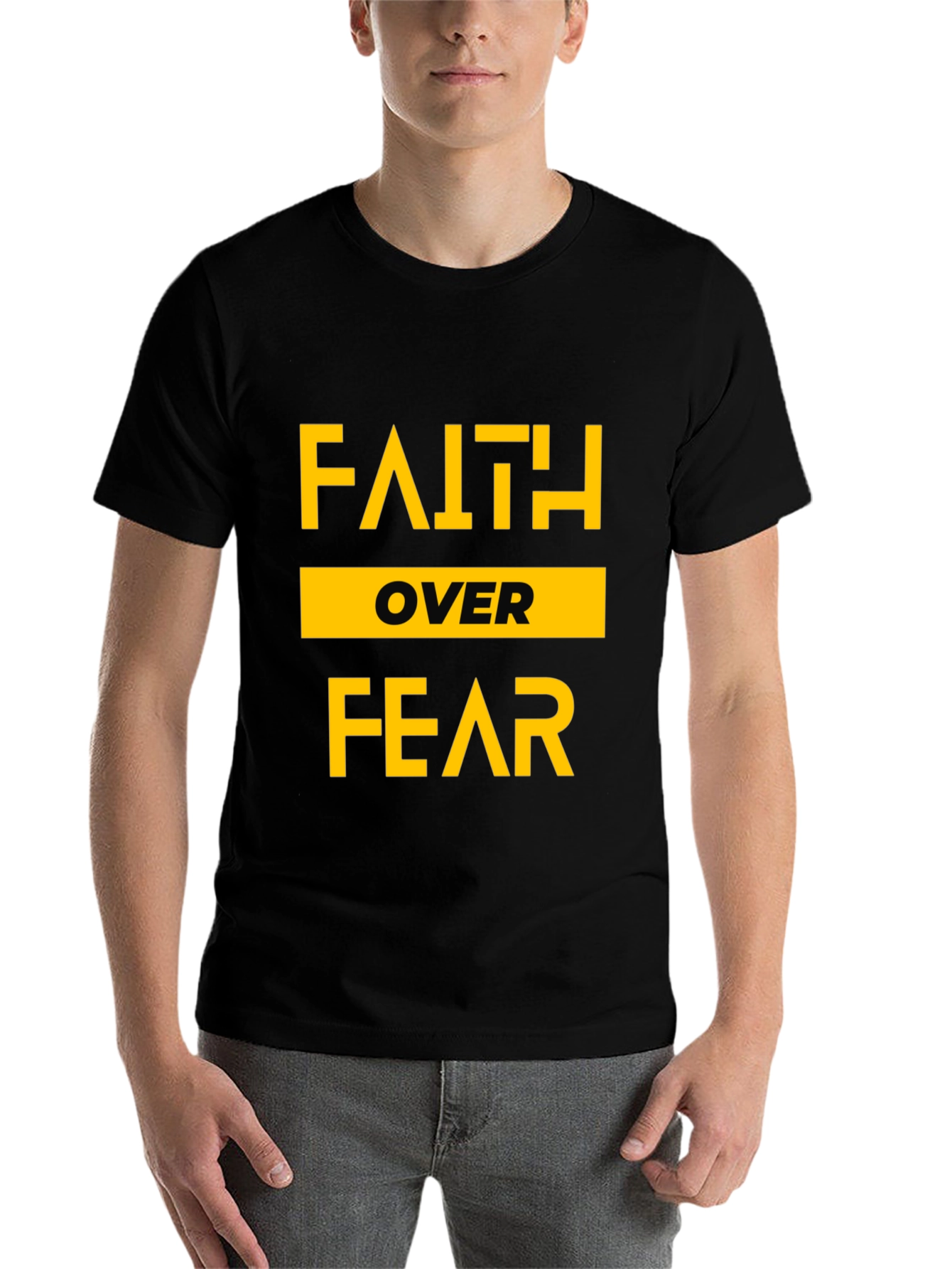 Black Faith Over Fear Graphic Print Crew Neck T-Shirt view 7