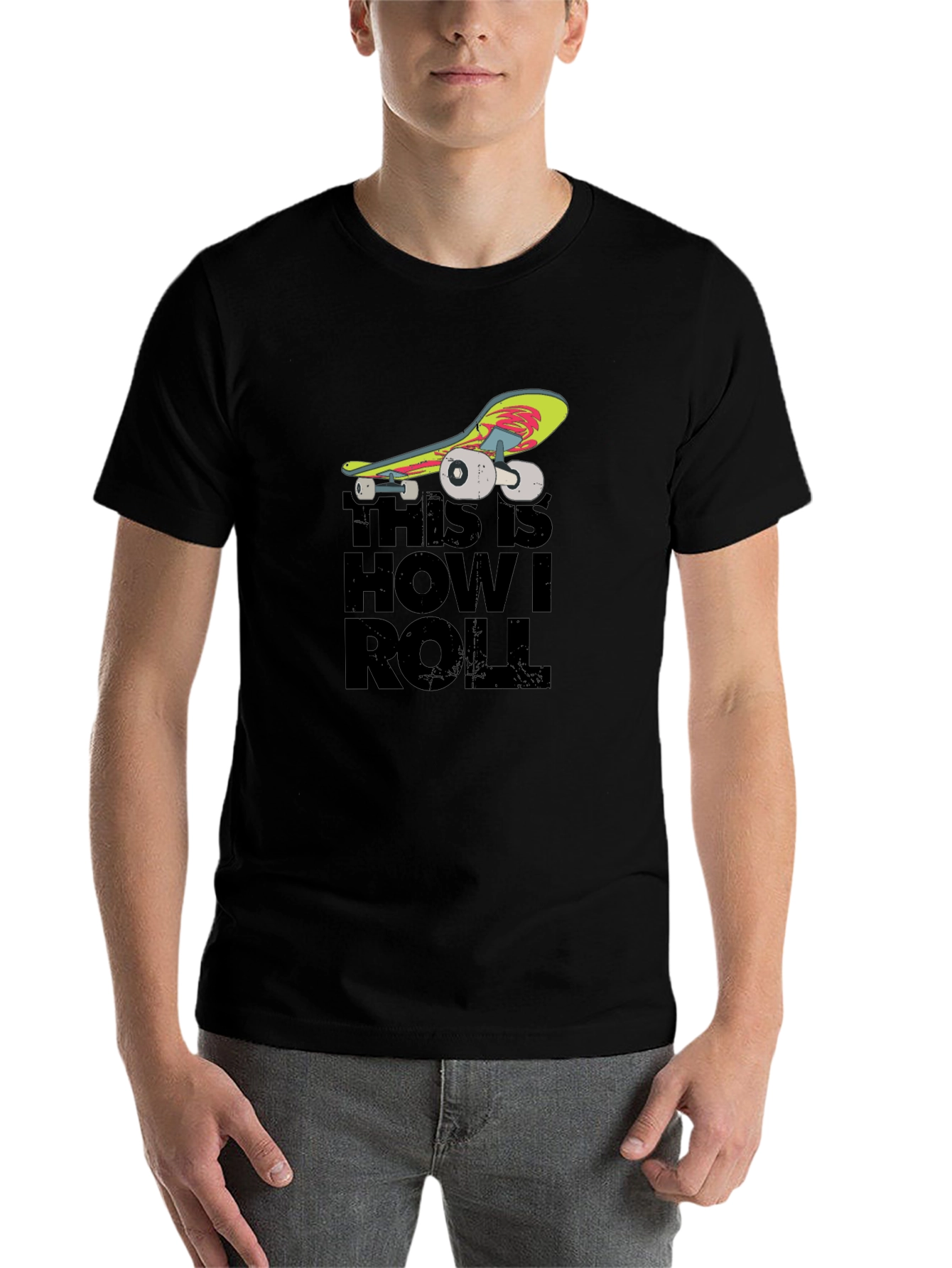 Black Skateboard Graphic T-Shirt - "This Is How I Roll" view 7