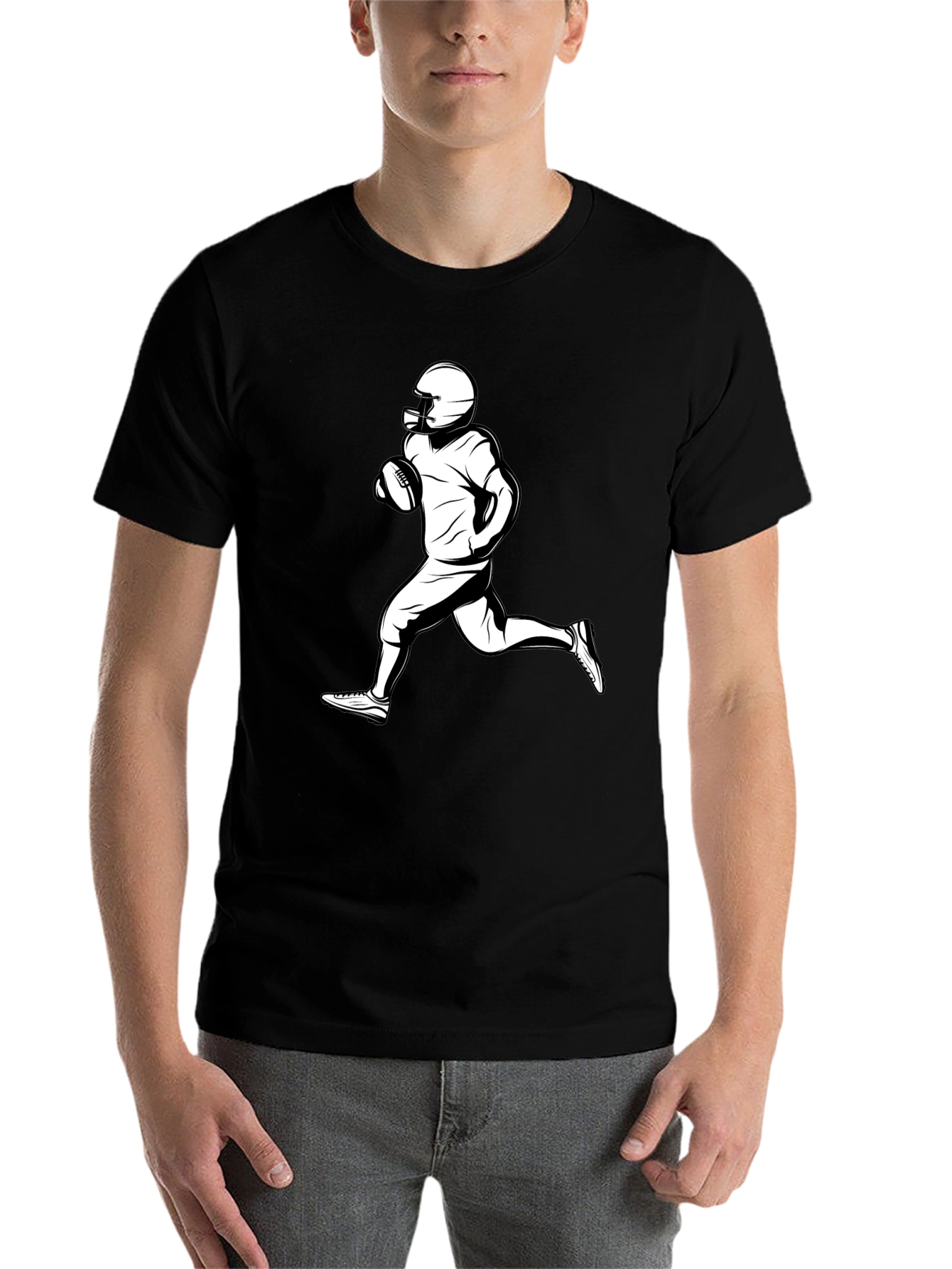 Black Football Player Graphic Tee - Black Cotton T-Shirt view 7