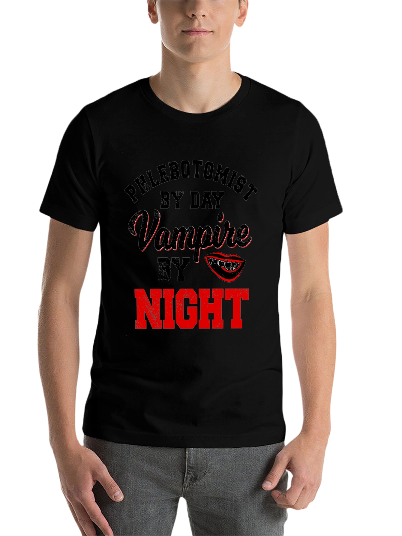 Black Phlebotomist By Day Vampire By Night Novelty T-Shirt view 7