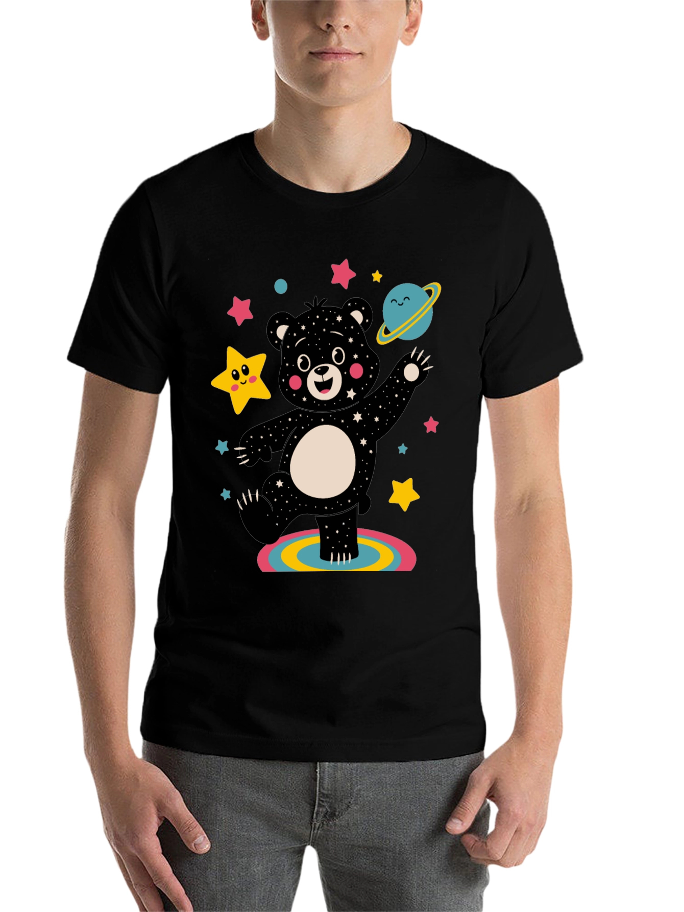 Black Cosmic Bear Graphic Tee - Black Unisex Shirt view 7