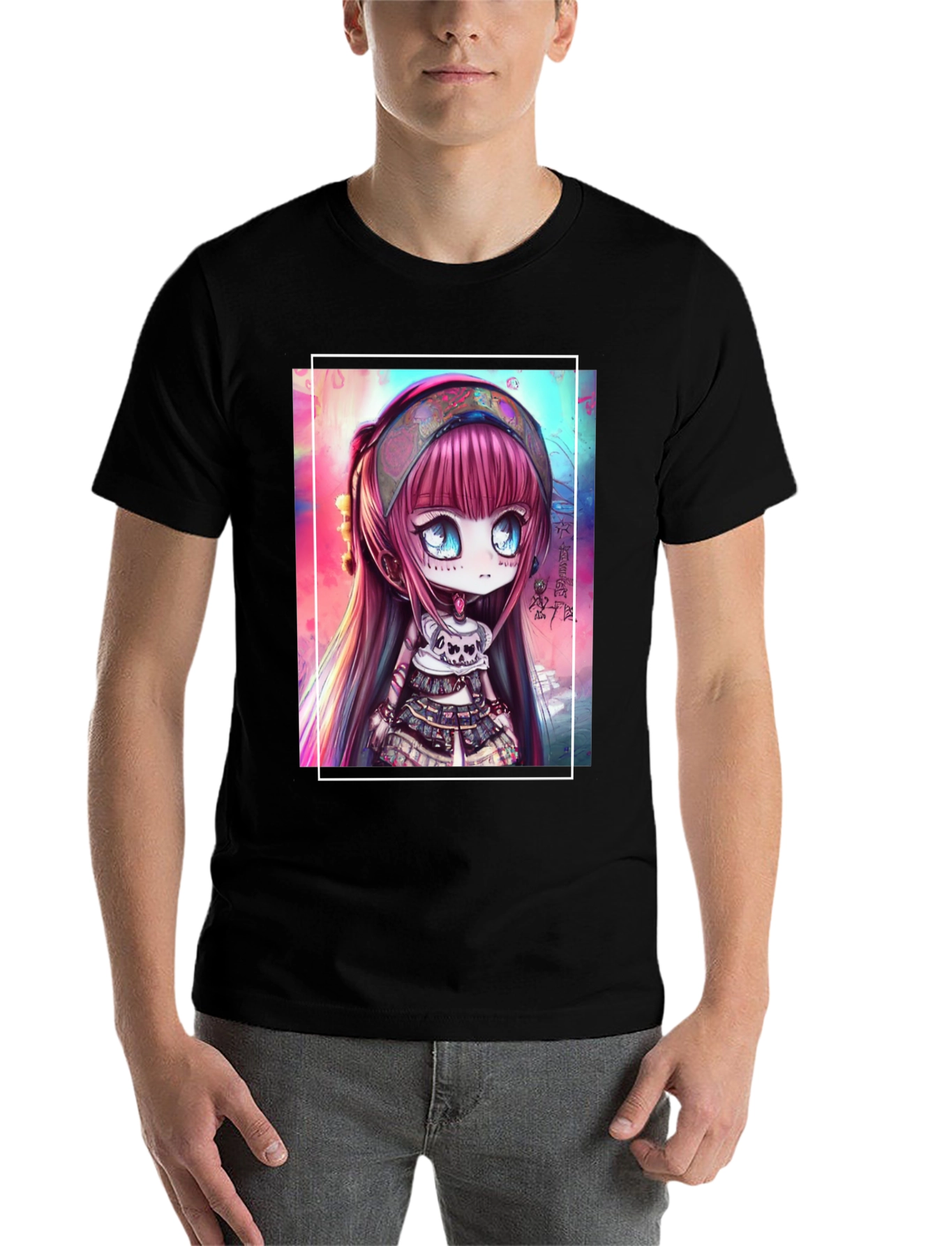 Black Anime Girl Graphic Black T-Shirt view 7