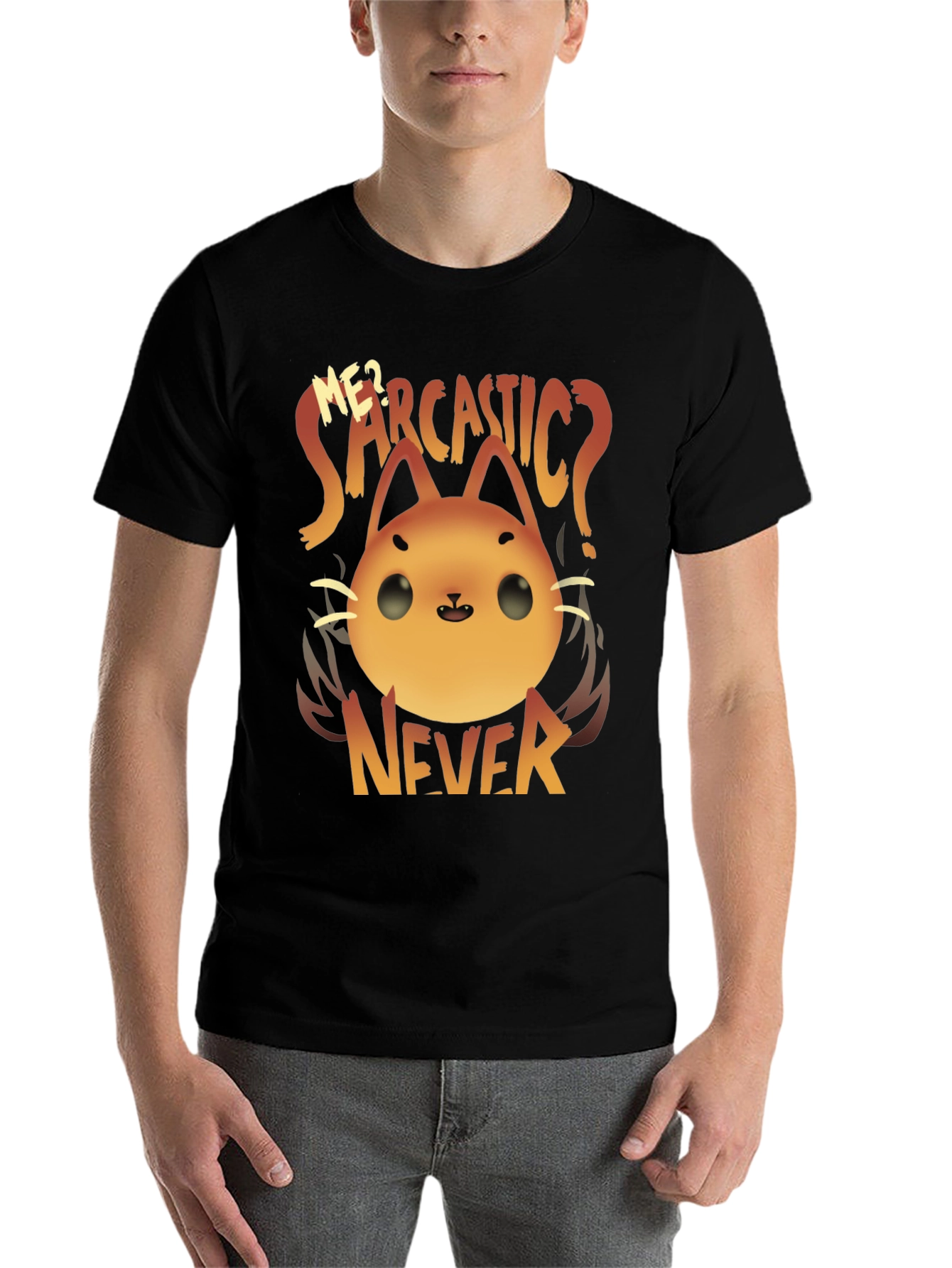 Black Sarcastic Cat T-Shirt - Funny Graphic Tee view 7