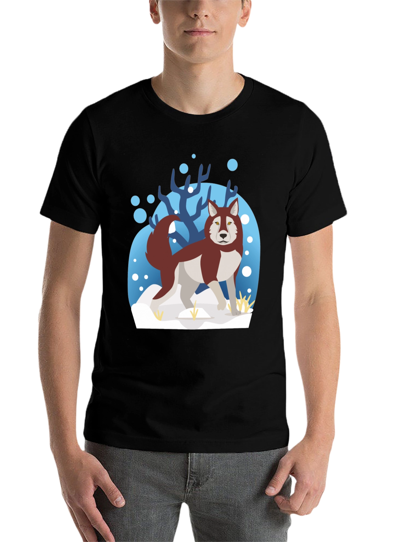 Black Husky Winter Scene Graphic Tee view 7