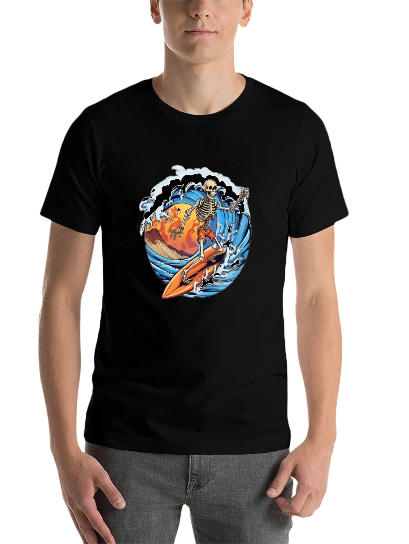 Black Skeleton Surfer Graphic Tee - Ride the Wave in Style! view 7