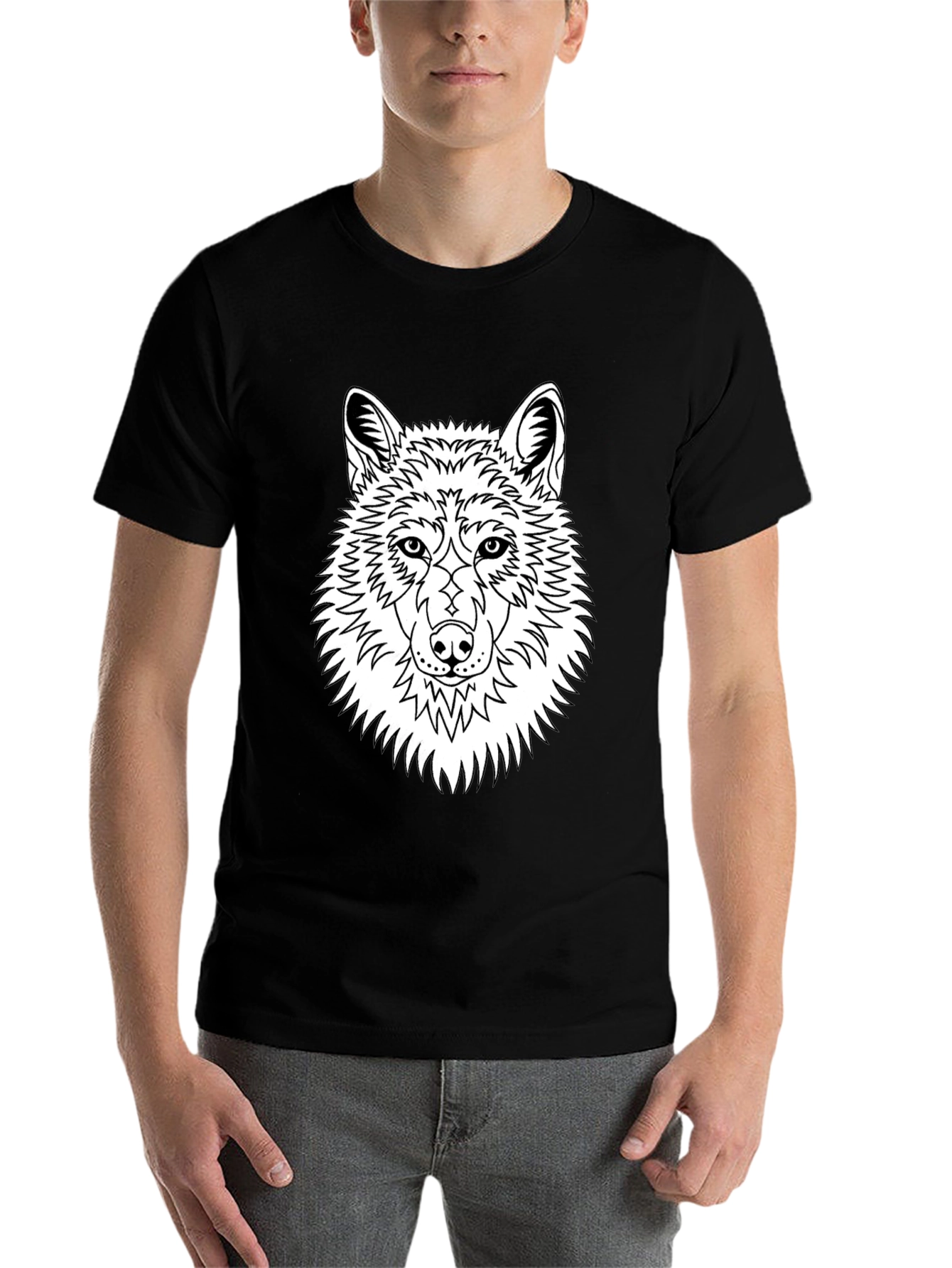Black Wolf Graphic Tee - Black Cotton Blend T-Shirt view 7