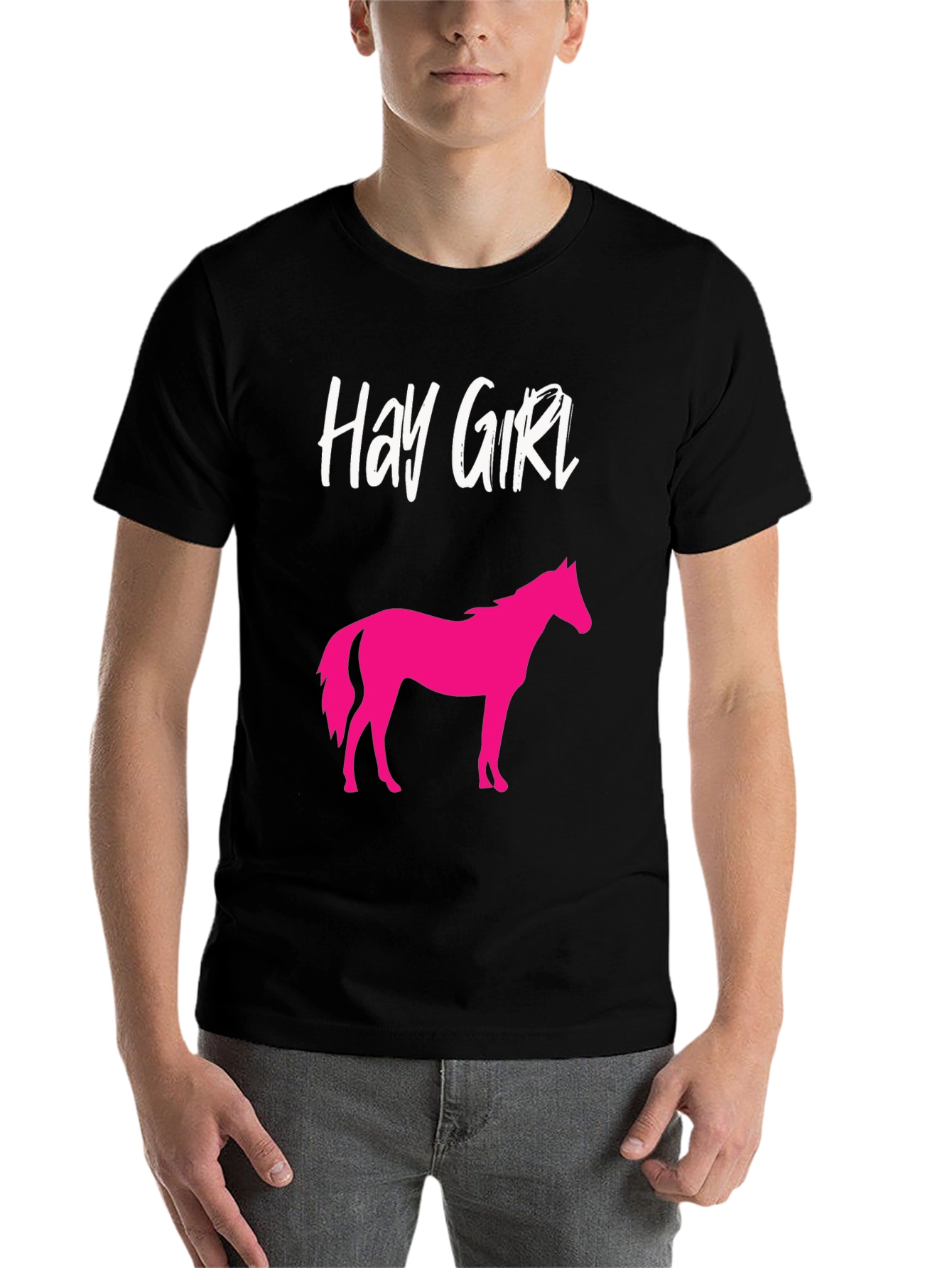 Black Hay Girl Horse Graphic Tee - Novelty Shirt view 7