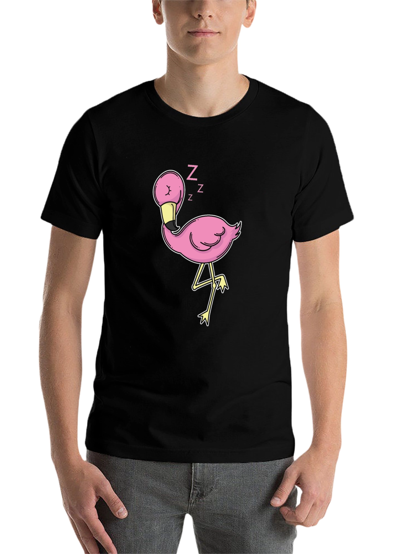 Black Sleeping Flamingo Graphic Tee - Black view 7