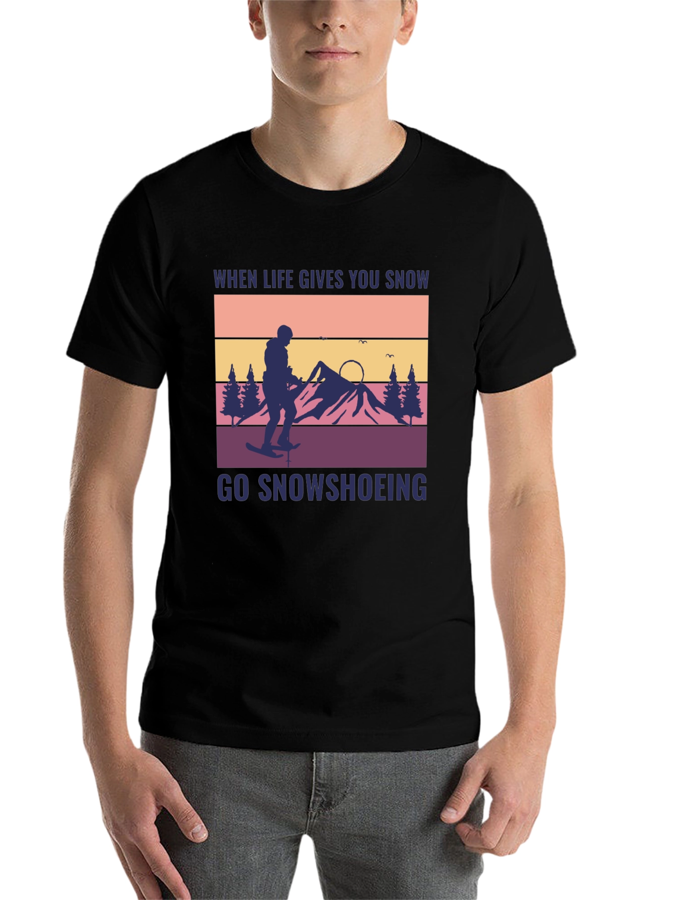 Black Snowshoeing Graphic Tee - When Life Gives You Snow view 7