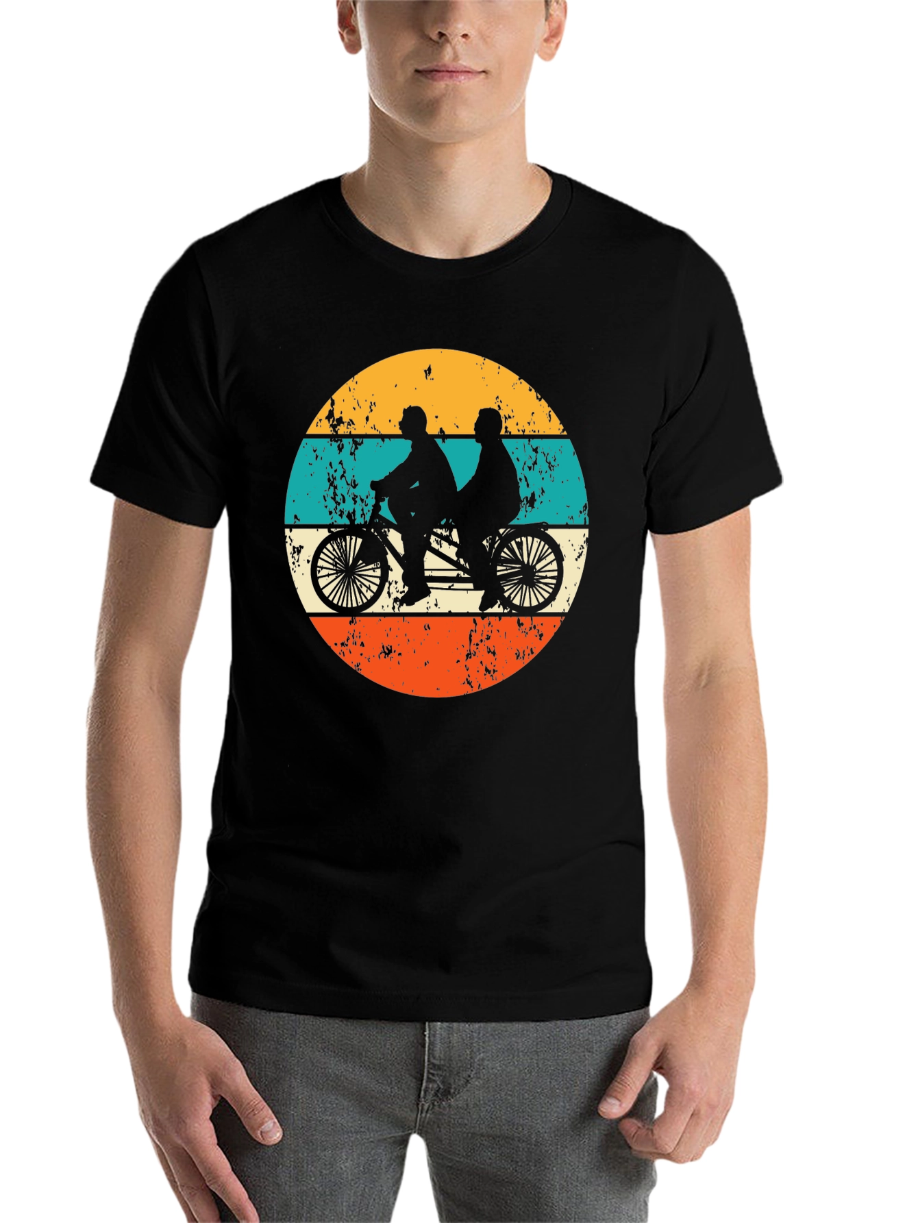 Black Tandem Bike Retro Graphic Tee view 7