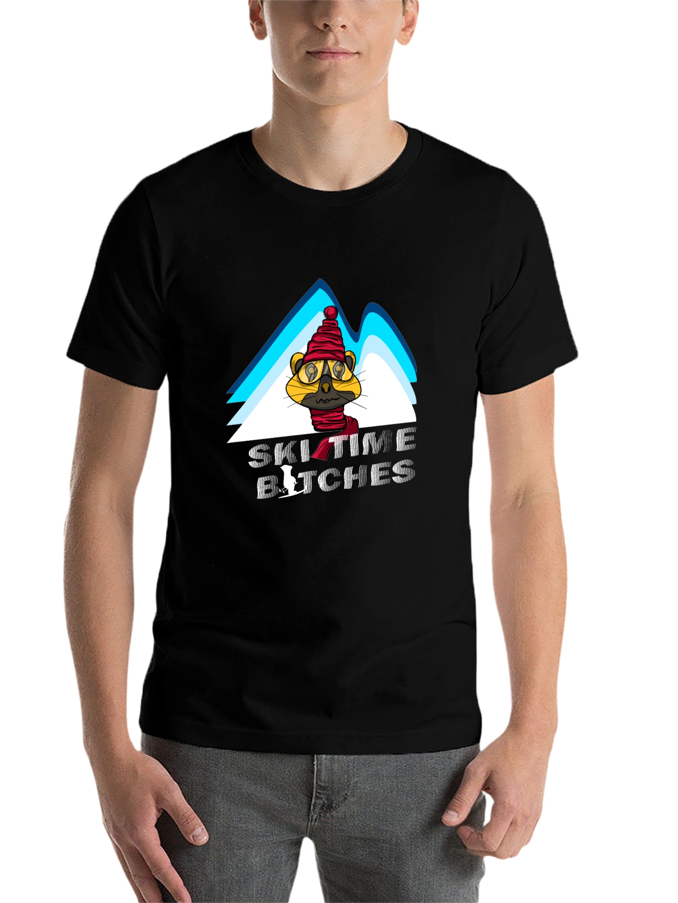 Black Ski Time Tee - Cartoon Animal Design view 7