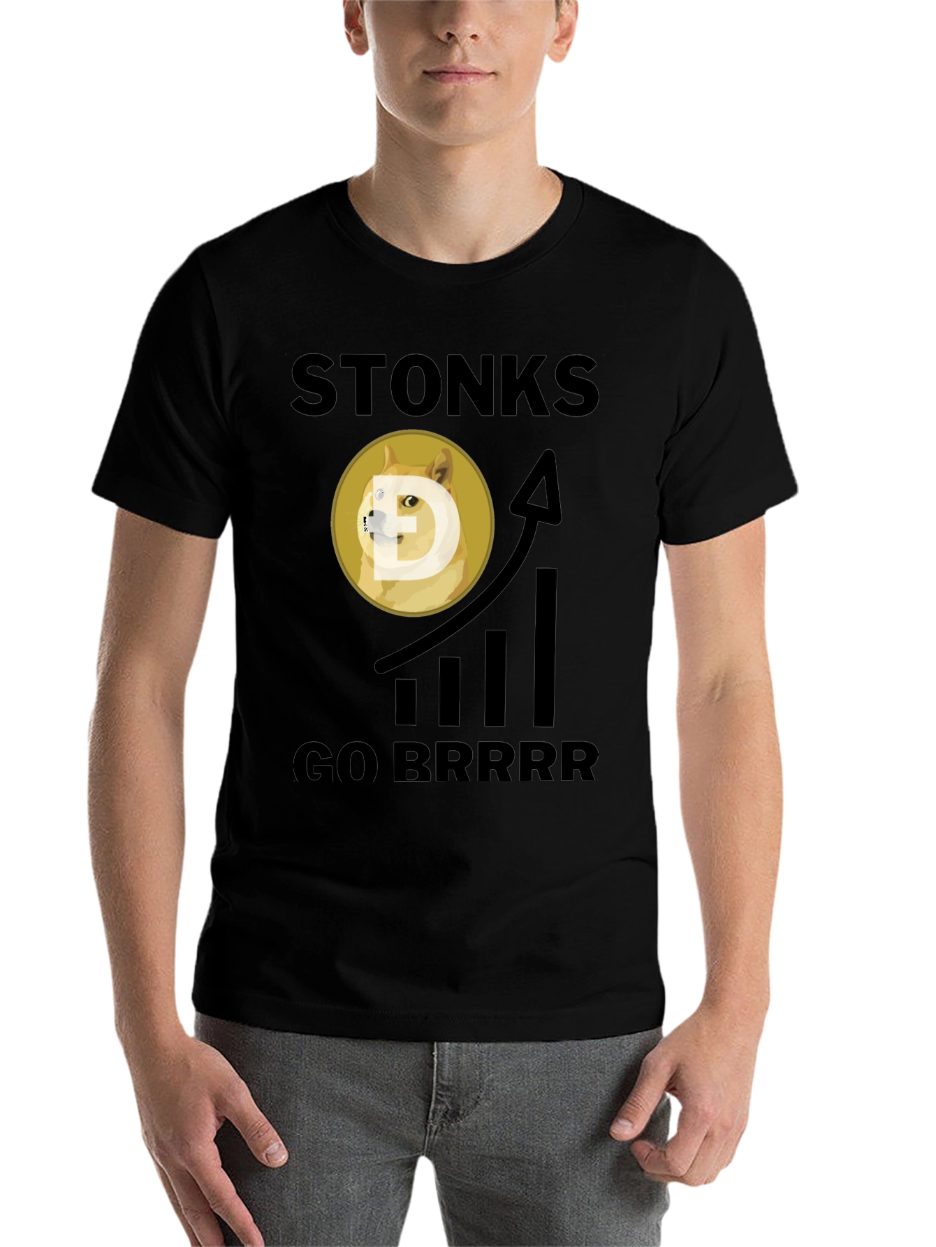 Black Stonks Go Brrr Black Graphic Tee view 7