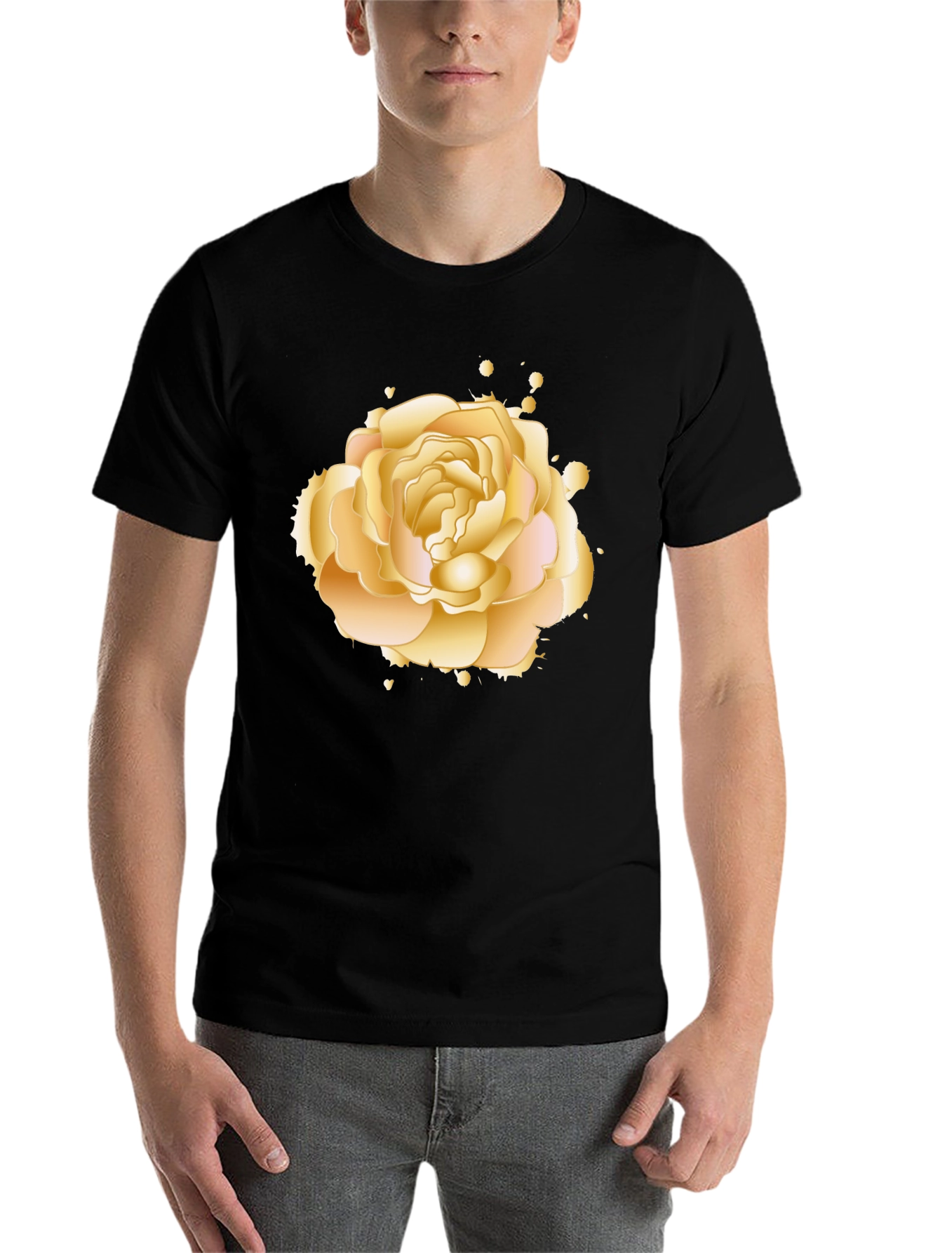Black Golden Rose Graphic Tee - Elegant Floral Design view 7