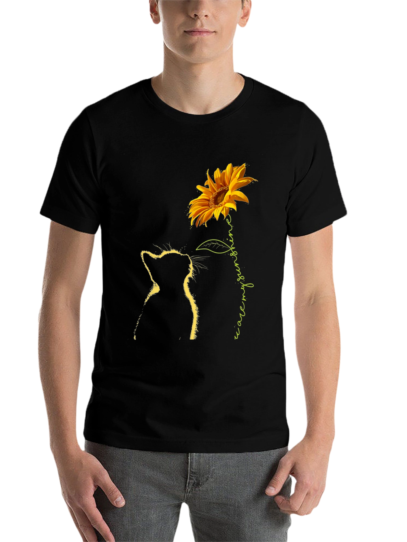 Black Cat & Sunflower Graphic Tee - Black view 7